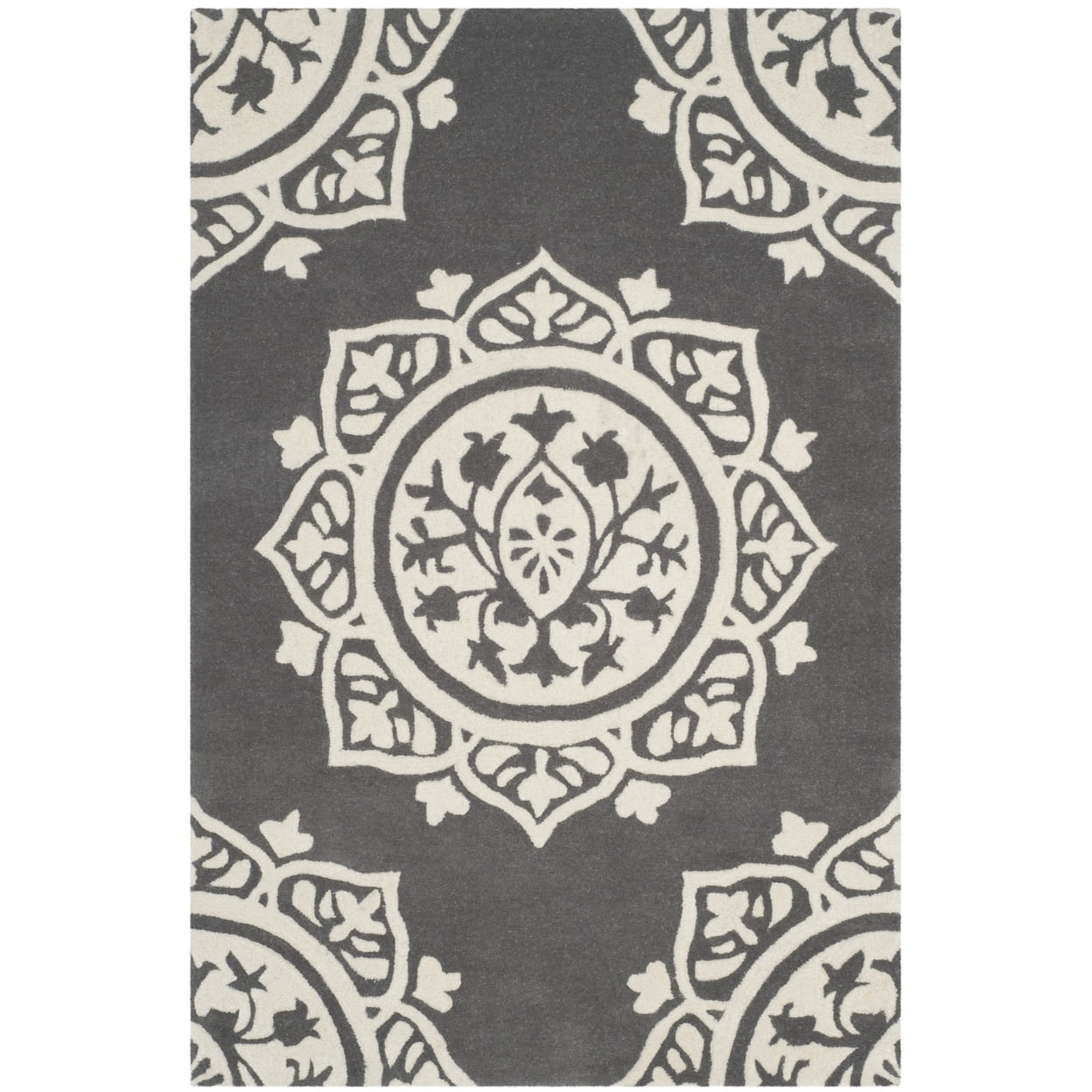 Bella BEL136 Hand Tufted Indoor Area Rug - Dark Grey/Ivory - 4'x6' - Safavieh