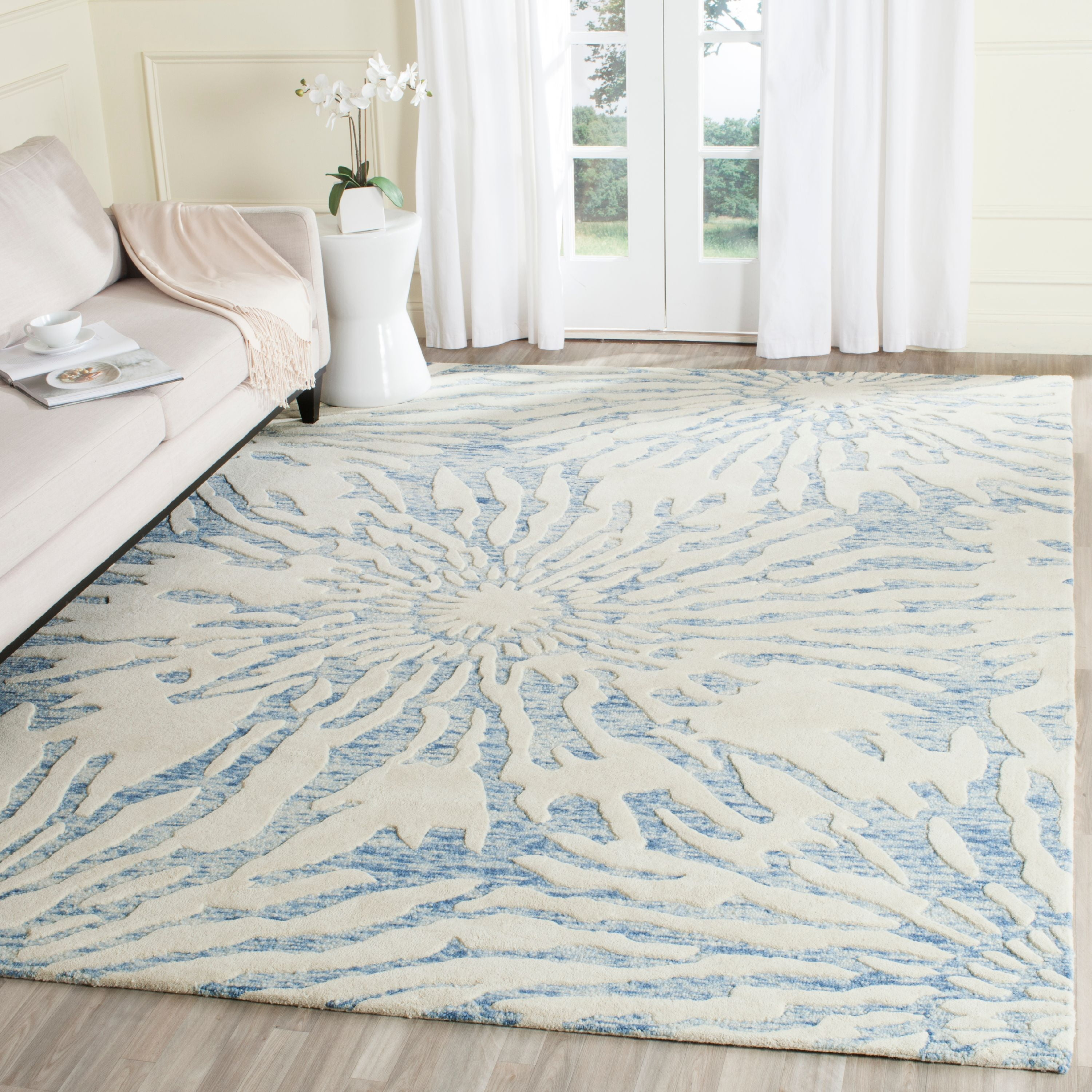 Bella BEL129 Hand Tufted Area Rug - Dark Blue/Ivory - 8'x10' - Safavieh.