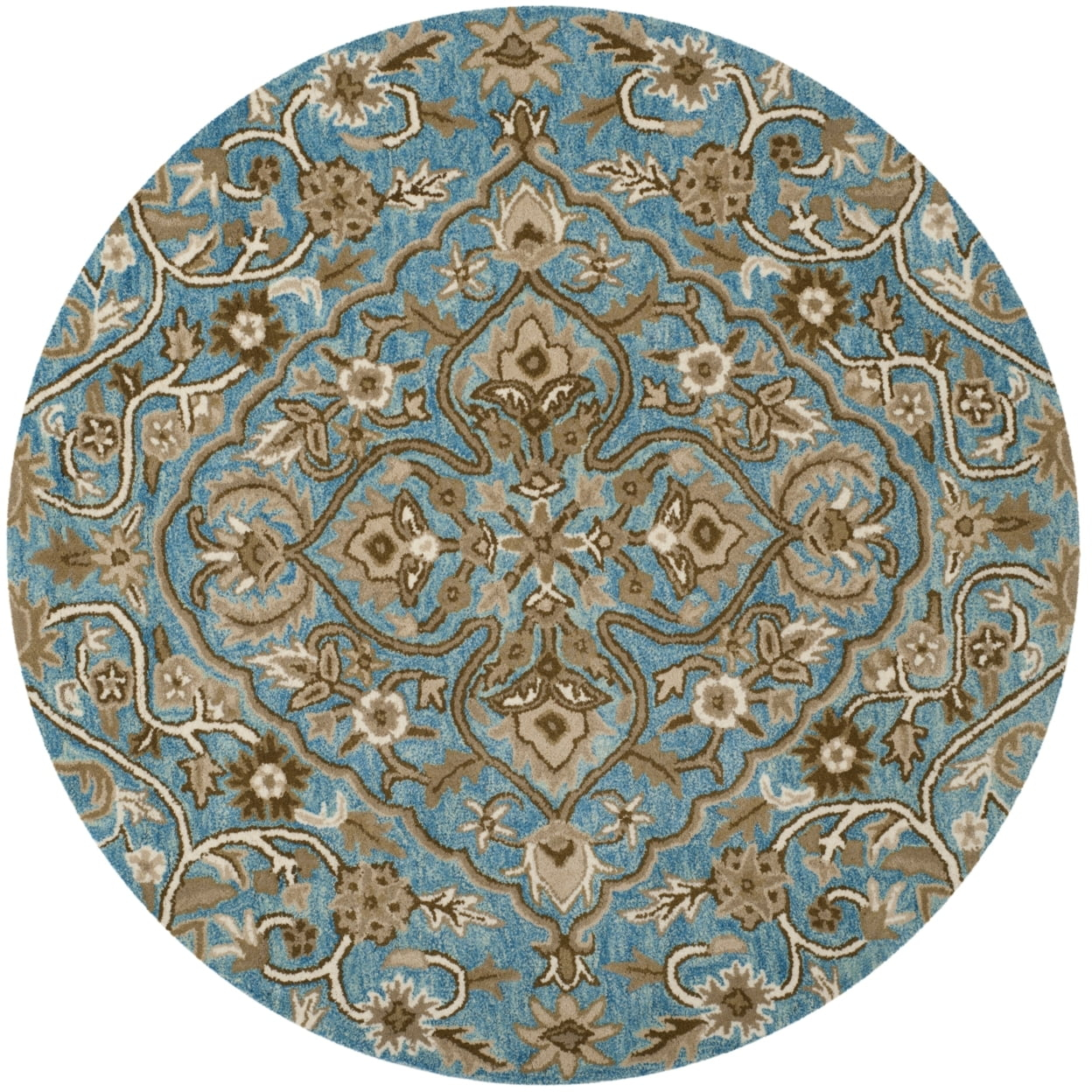 Bella BEL673 Hand Tufted Area Rug - Blue/Taupe - 5' Round - Safavieh.