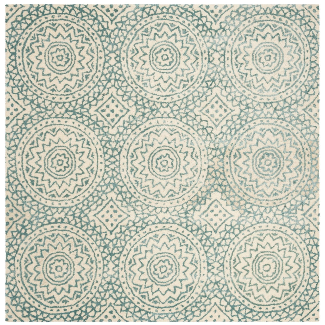 SAFAVIEH Bella Natalee Medallion Geometric Wool Area Rug, Ivory/Blue, 5' x 5' Square