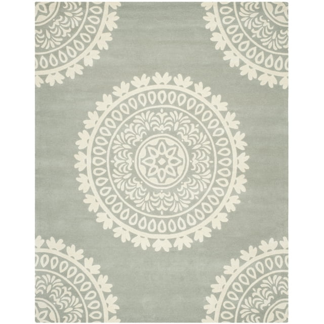 SAFAVIEH Bella Parker Medallion Geometric Wool Area Rug, Grey/Ivory, 10' x 14'