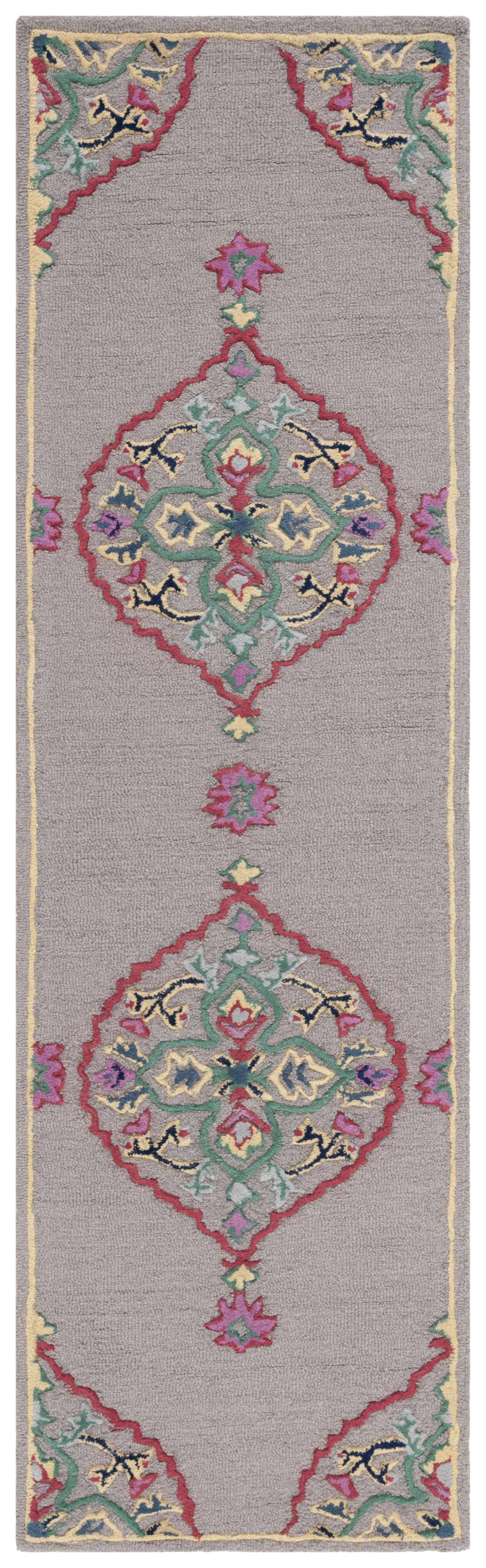 SAFAVIEH Bellagio Rio Floral Wool Runner Rug, Dark Grey/Multi, 2'3" x 13'
