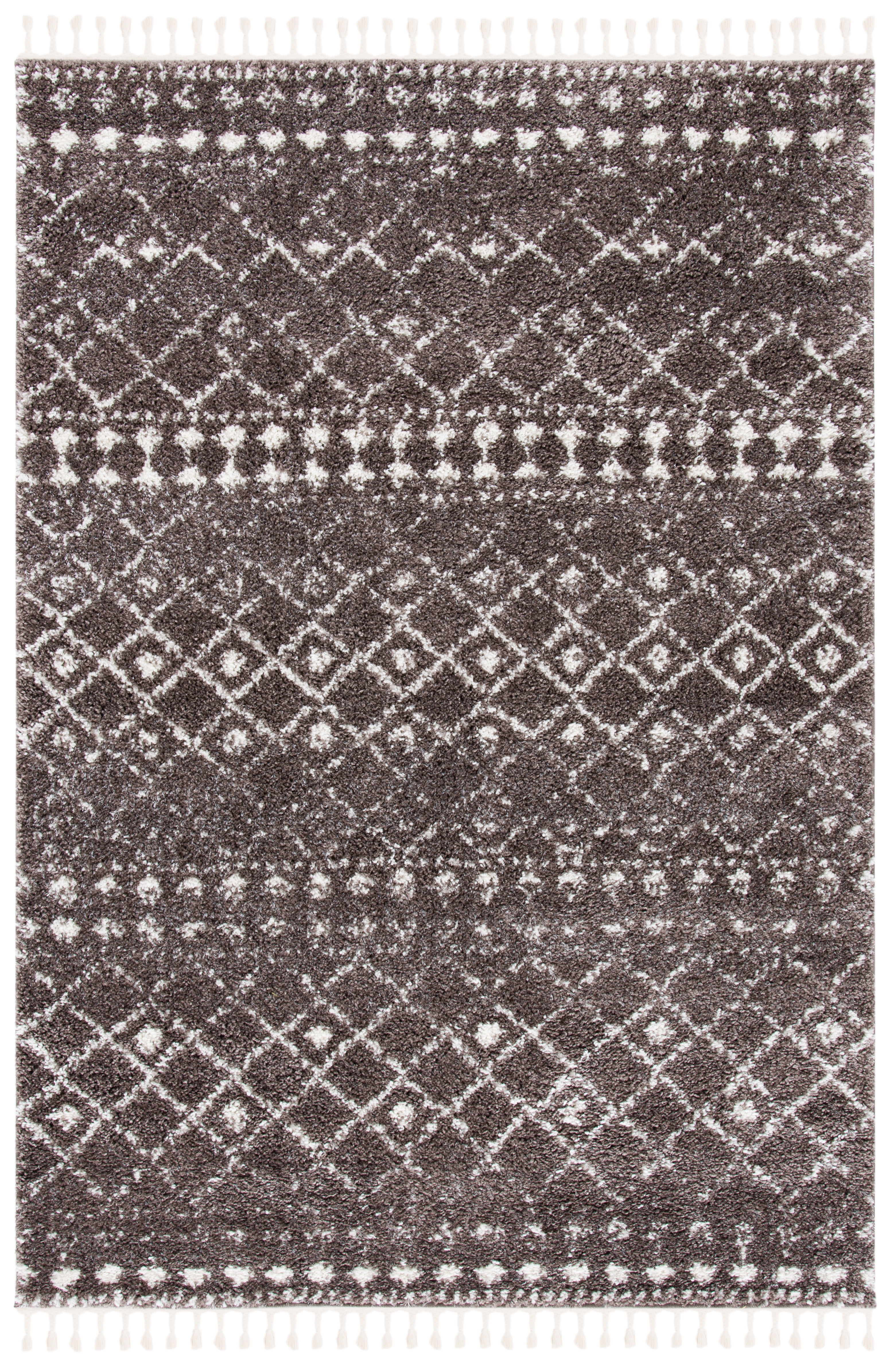 SAFAVIEH Berber Fringe Robynne Aztec Shag Area Rug, Brown/Ivory, 4' x 6'