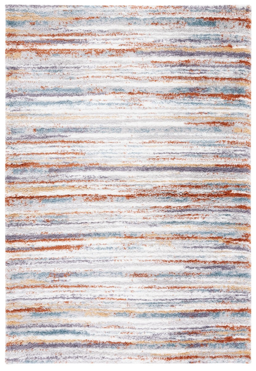 SAFAVIEH Berber Jaslyn Abstract Shag Area Rug, 3' x 5', Blue Rust/Ivory