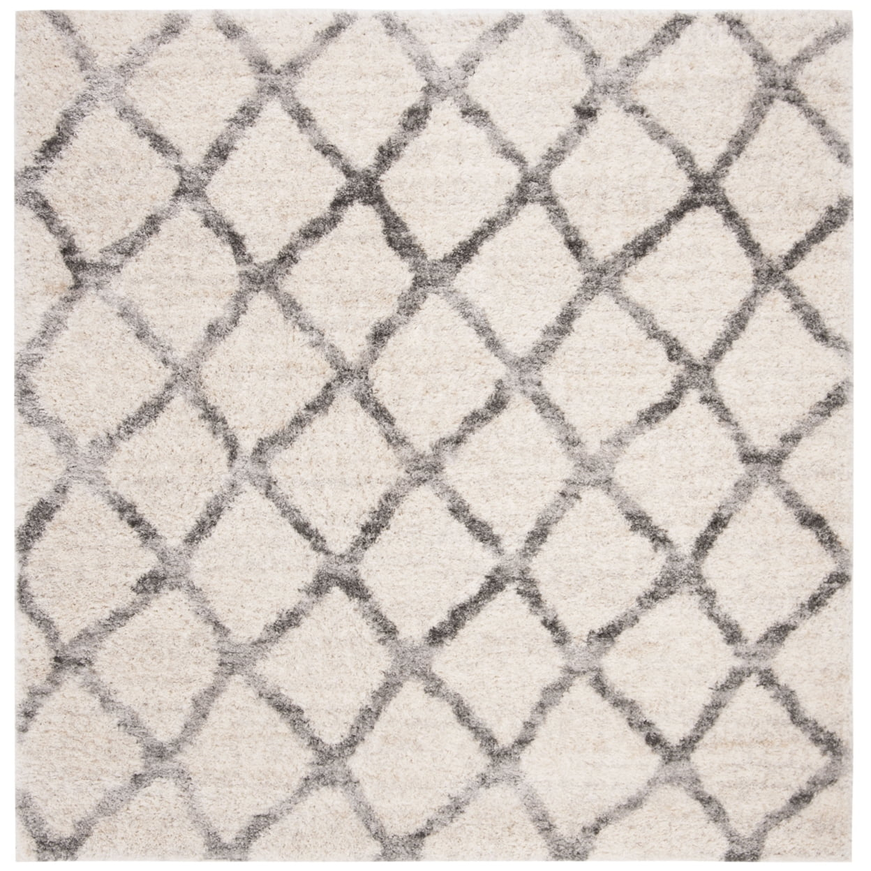 SAFAVIEH Berber Abel Geometric Shag Area Rug, Cream/Grey, 5'3" x 5'3" Square