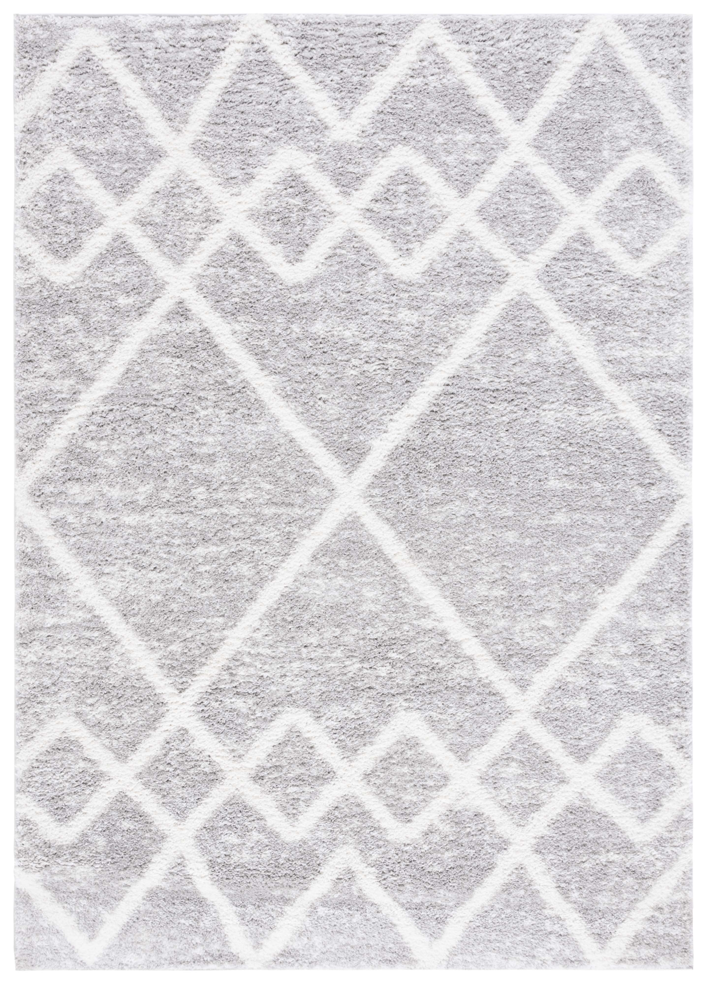 SAFAVIEH Berber Shag Lidija Trellis Area Rug, Ivory/Grey, 5'5" x 7'7"