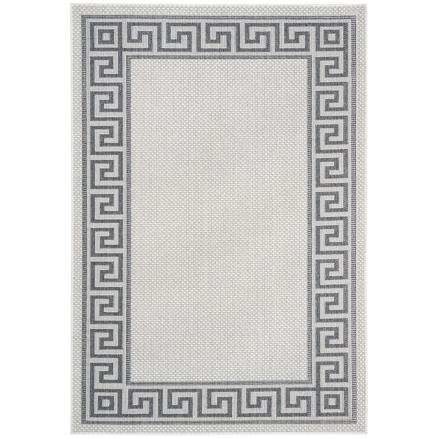 SAFAVIEH Bermuda Isidora Geometric Machine Washable Indoor/Outdoor Area Rug, Ivory/Blue, 5'3" x 7'6"