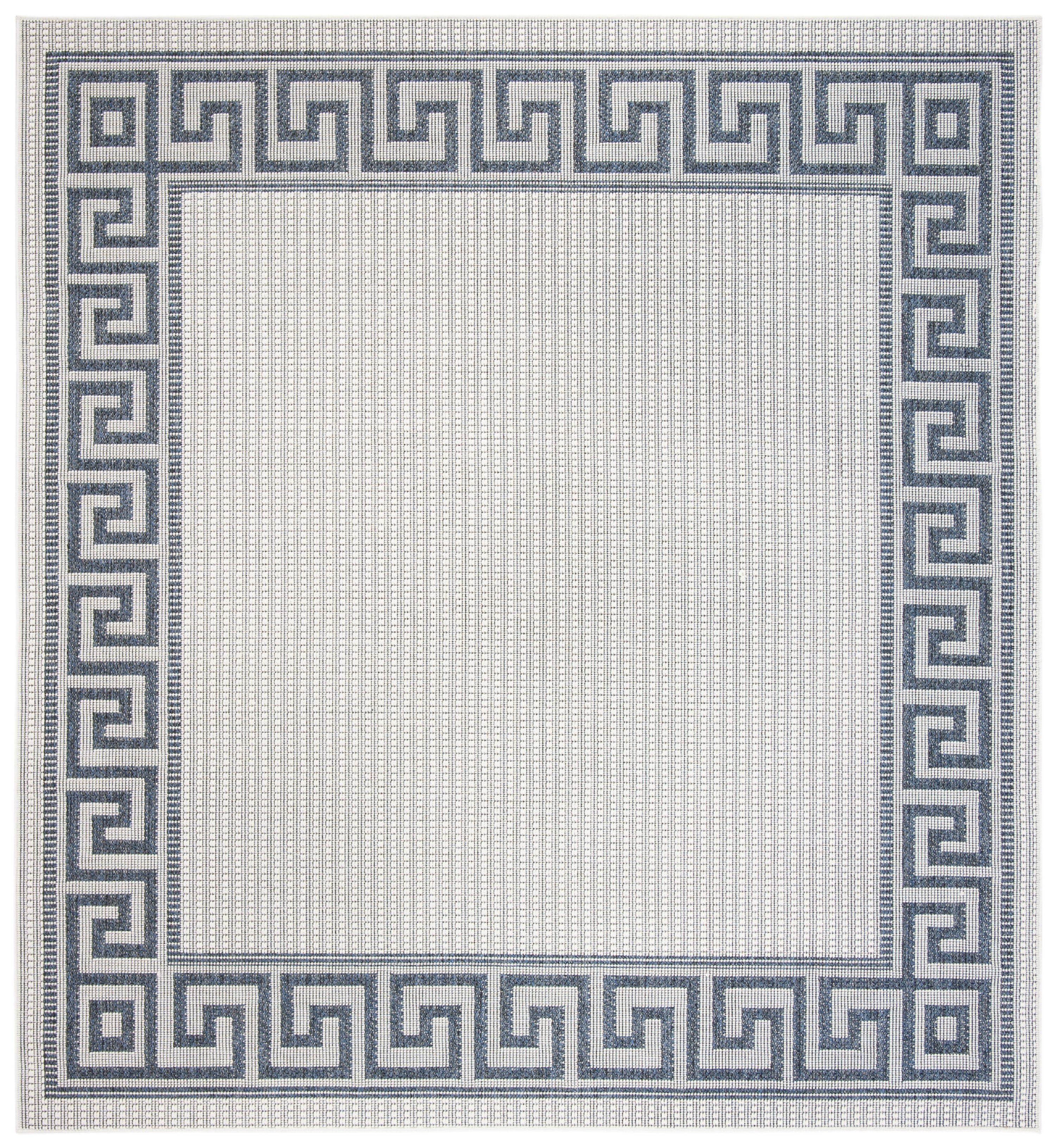 SAFAVIEH Bermuda Malanie Geometric Bordered Indoor/Outdoor Area Rug Ivory/Blue, 6'7" x 6'7" Square