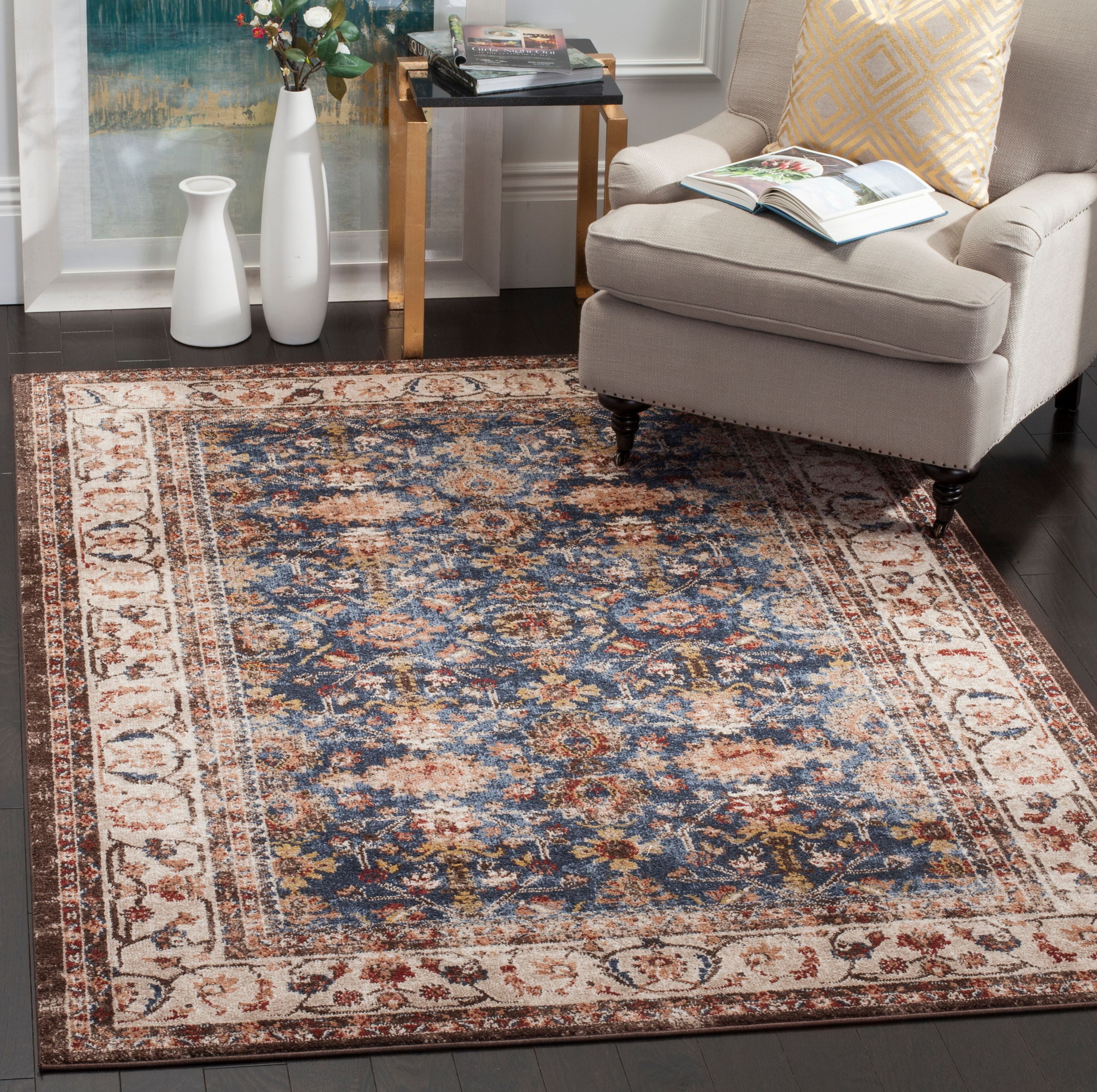 SAFAVIEH Bijar Candelario Oriental Area Rug, Royal/Ivory, 6'7" x 9'