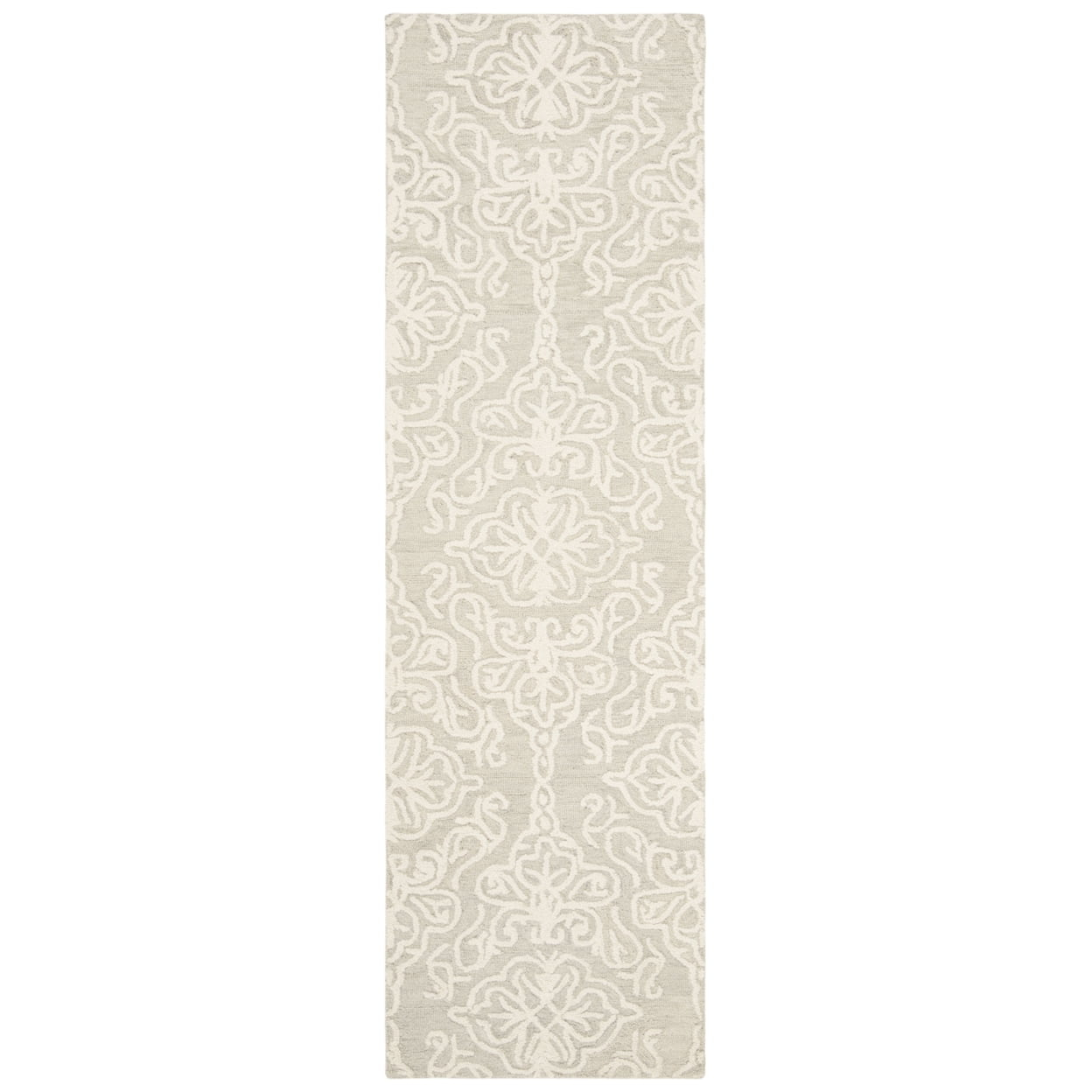 SAFAVIEH Blossom Asher Damask Runner Rug, Silver/Ivory, 2'3" x 22'
