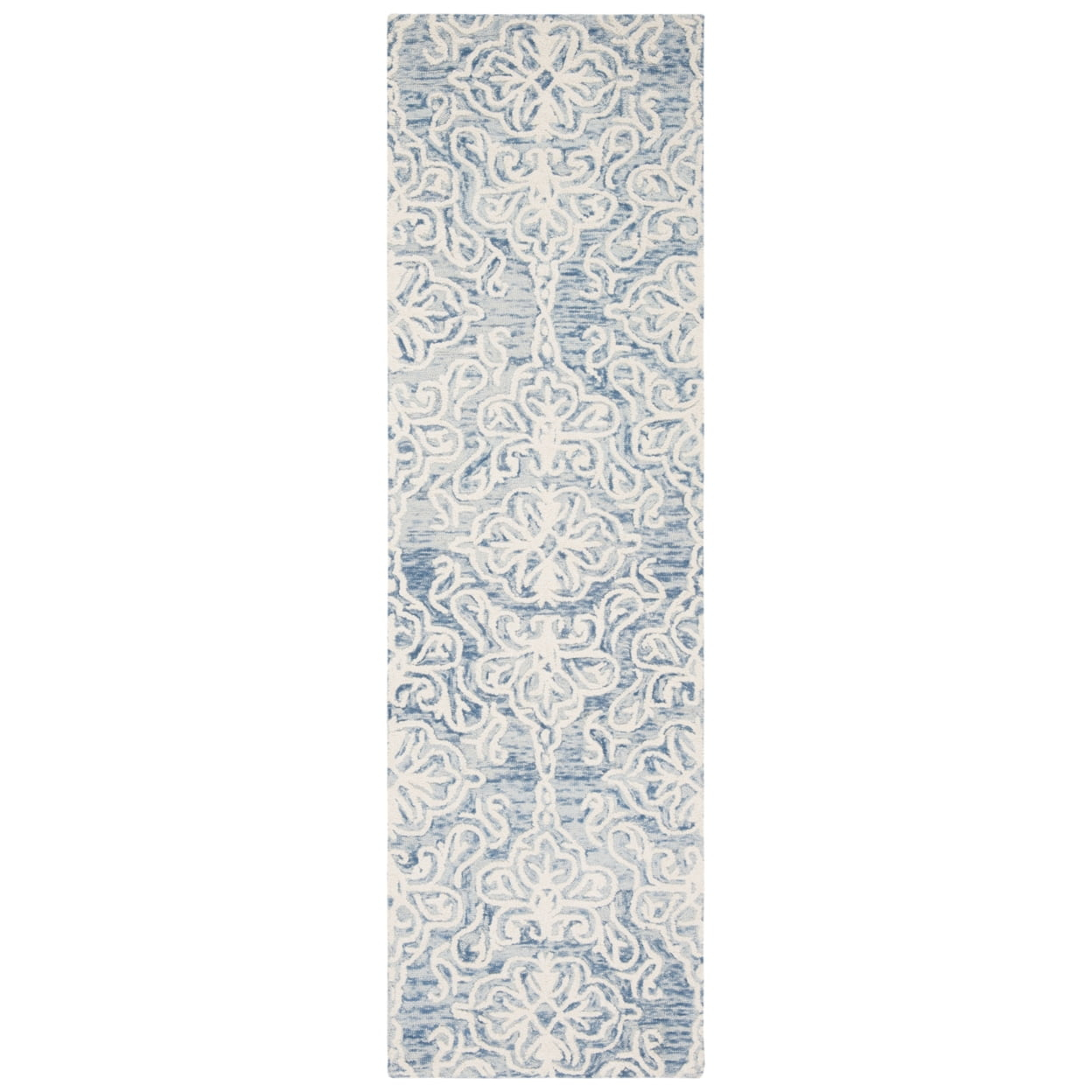 SAFAVIEH Blossom Asher Geometric Wool Runner Rug, Blue/Ivory, 2'3" x 6'