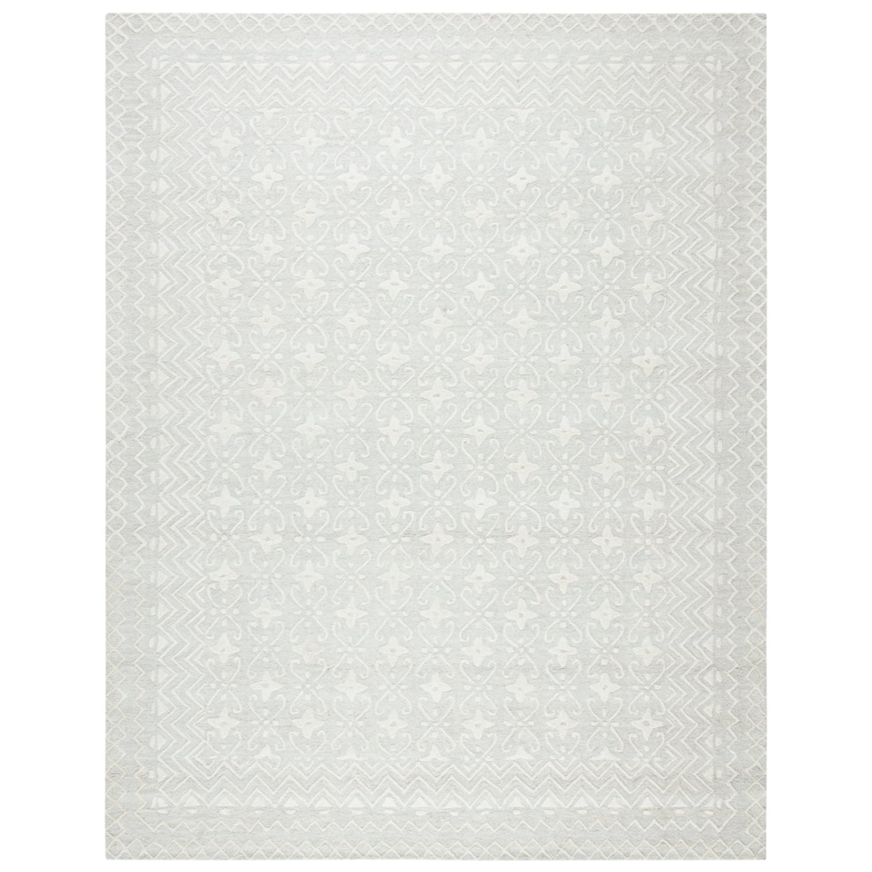 SAFAVIEH Blossom Azura Geometric Wool Area Rug, Grey/Ivory, 11' x 15'