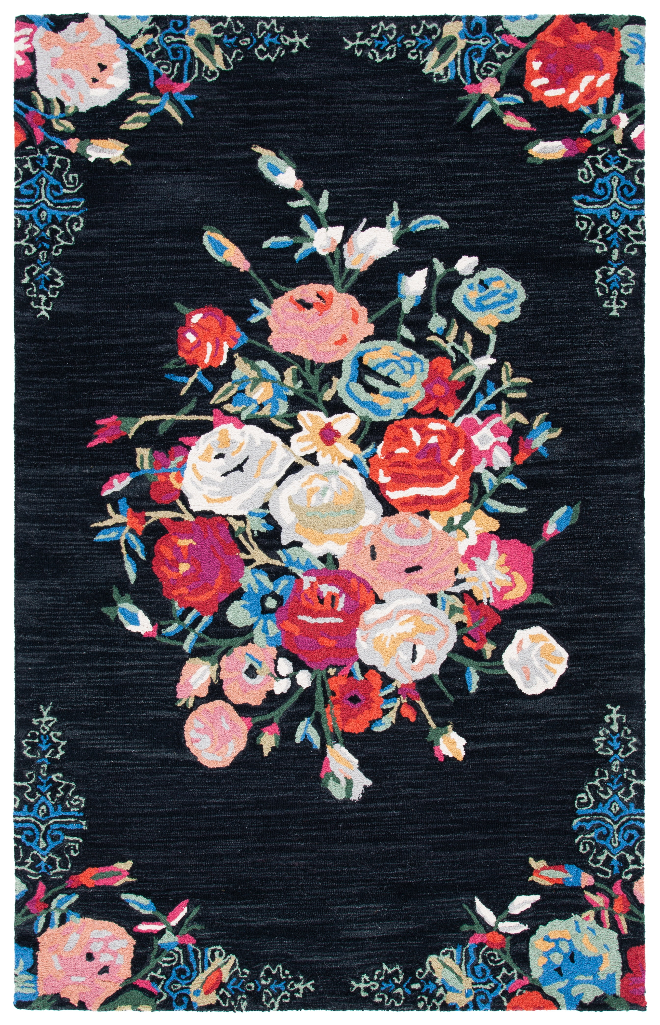 SAFAVIEH Blossom Jules Floral Area Rug, Black/Pink, 5' x 8'