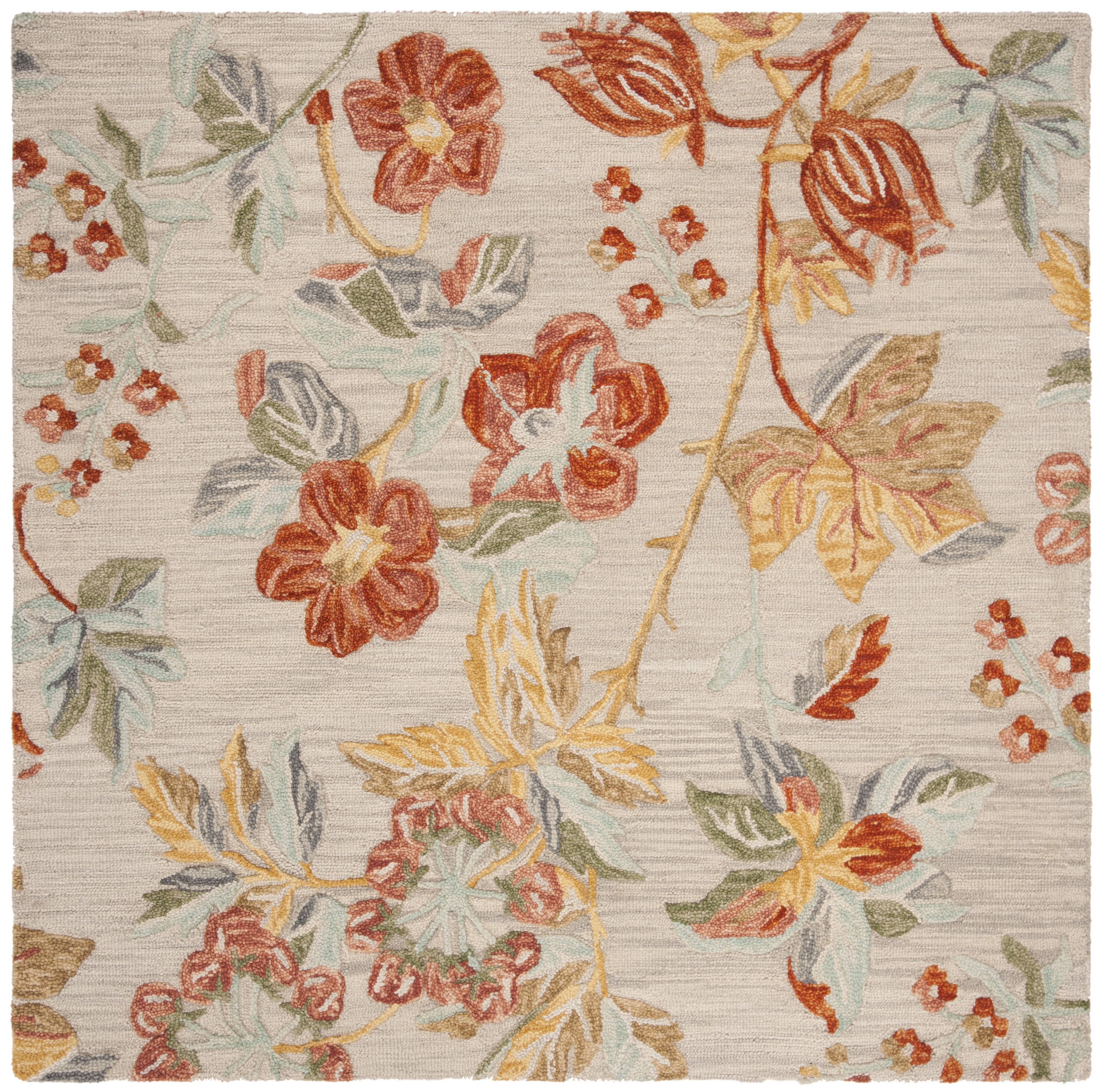Blossom BLM458 Hand Tufted Area Rug - Grey/Red - 4'x4' - Safavieh.
