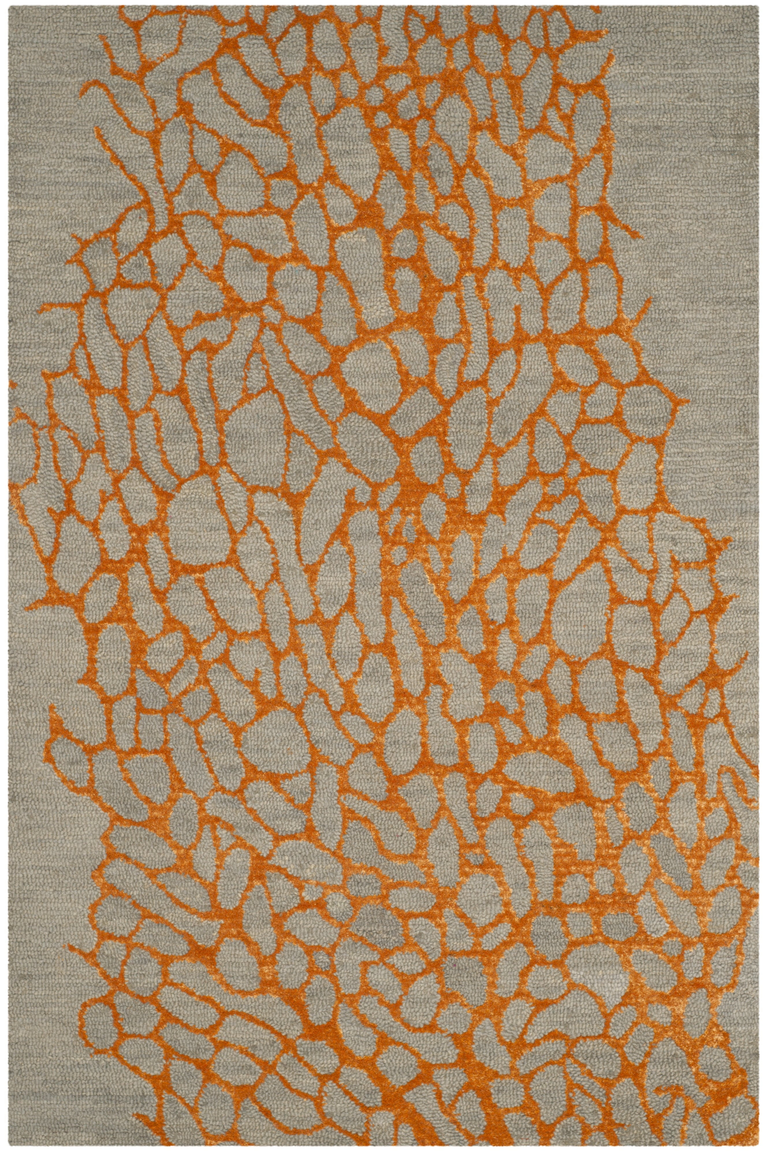 Blossom BLM695 Hand Hooked Indoor Runner Rug - Grey/Orange - 2'3"x4' - Safavieh