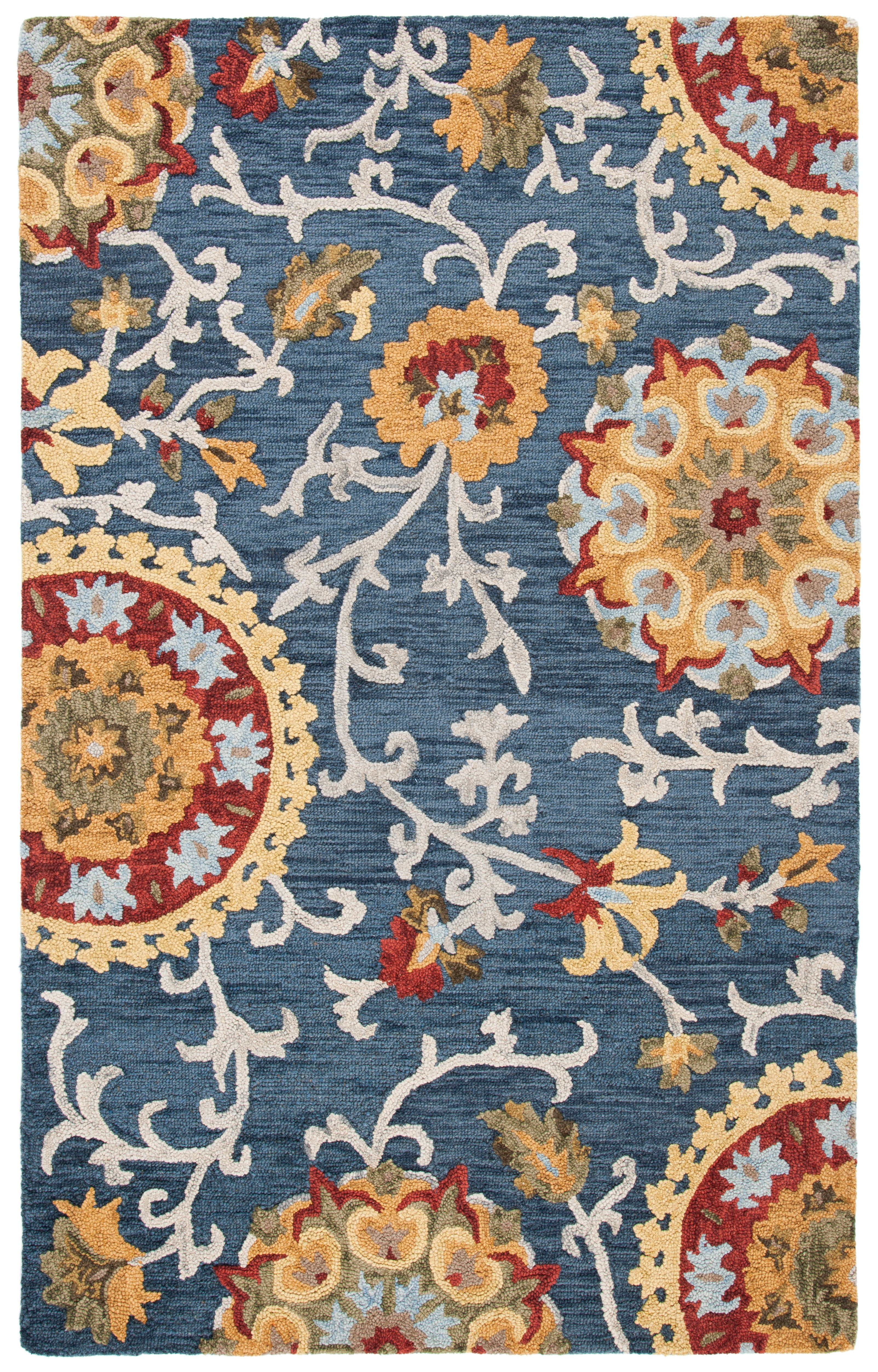 SAFAVIEH Blossom Danny Floral Wool Area Rug, Navy/Multi, 2' x 3'