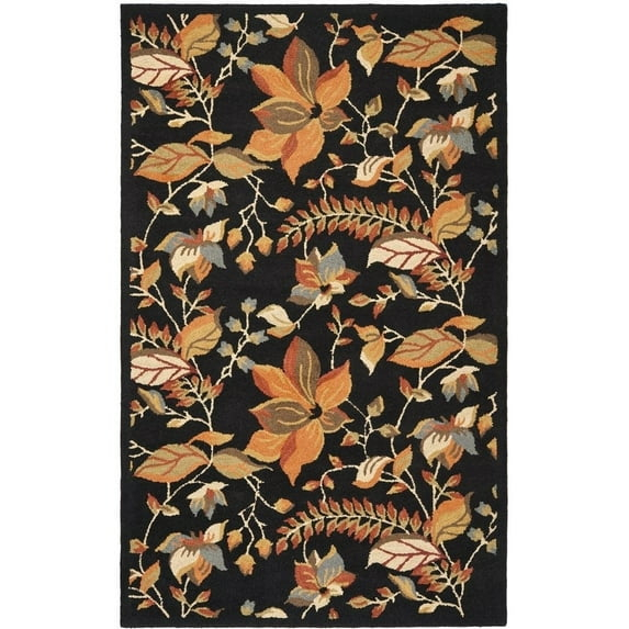 SAFAVIEH Blossom Evelyn Floral Flowers Wool Area Rug, Black/Multi, 3' x 5'