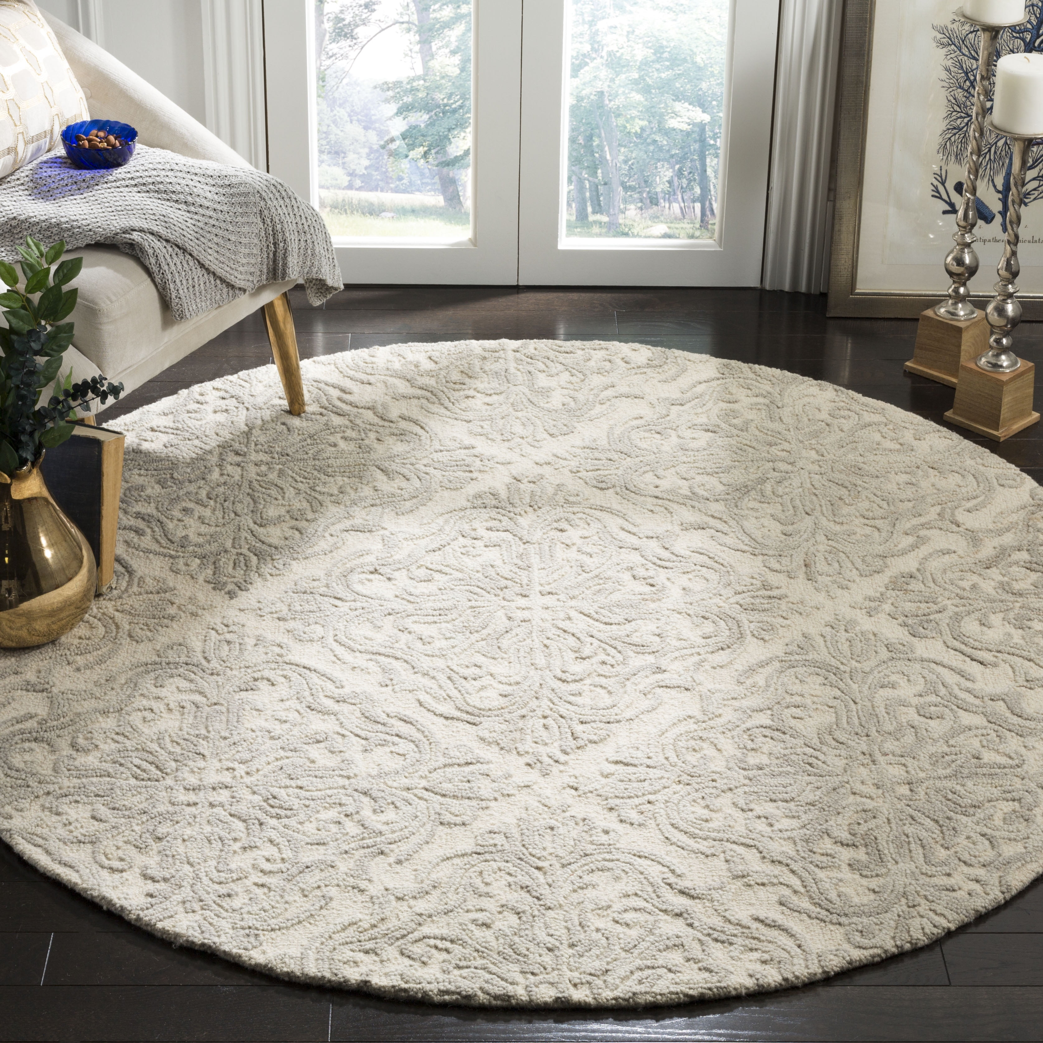 Blossom BLM103 Hand Tufted Area Rug - Ivory/Grey - 6' Round - Safavieh.