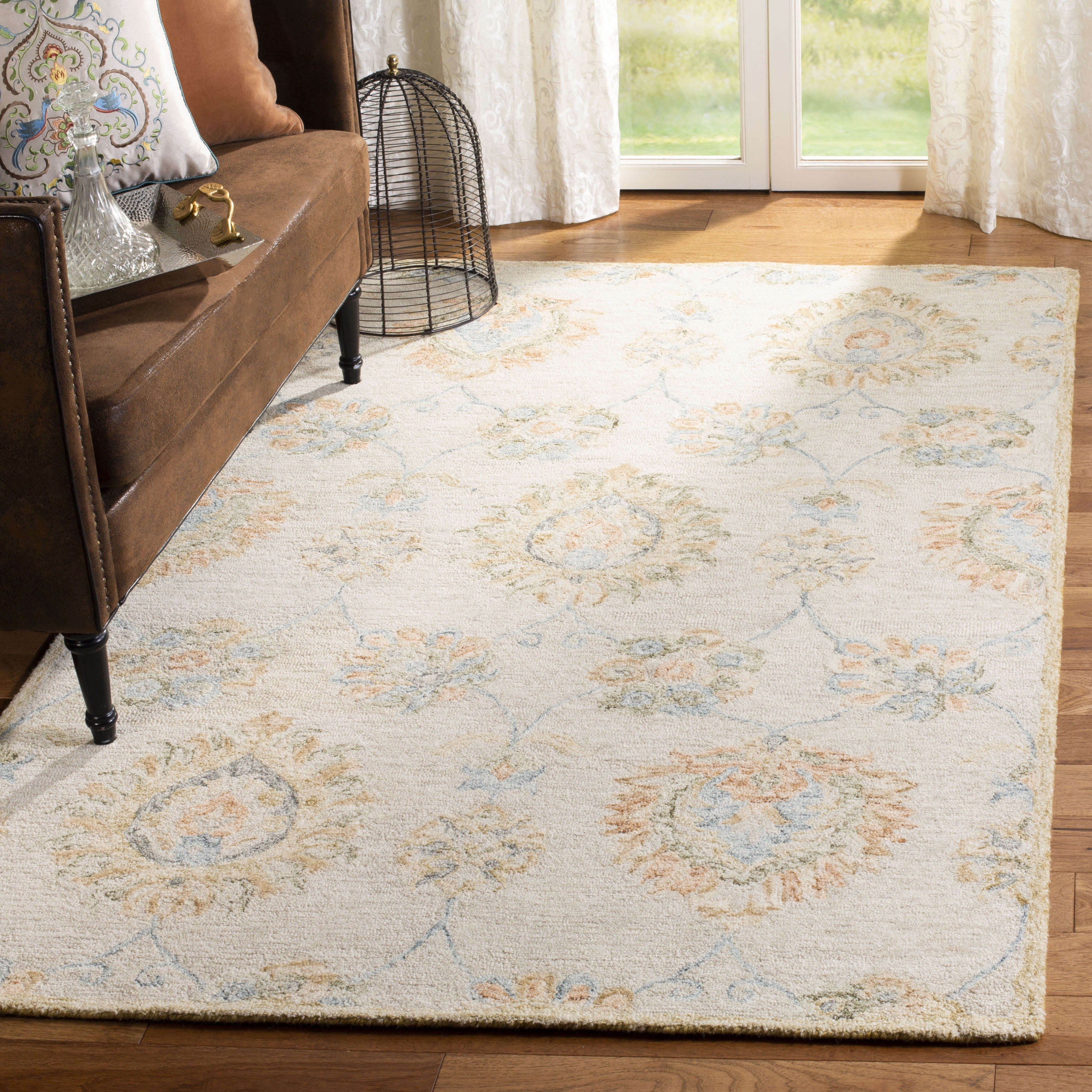 Blossom BLM560 Hand Tufted Area Rug - Beige/Sage - 6'x6' - Safavieh.