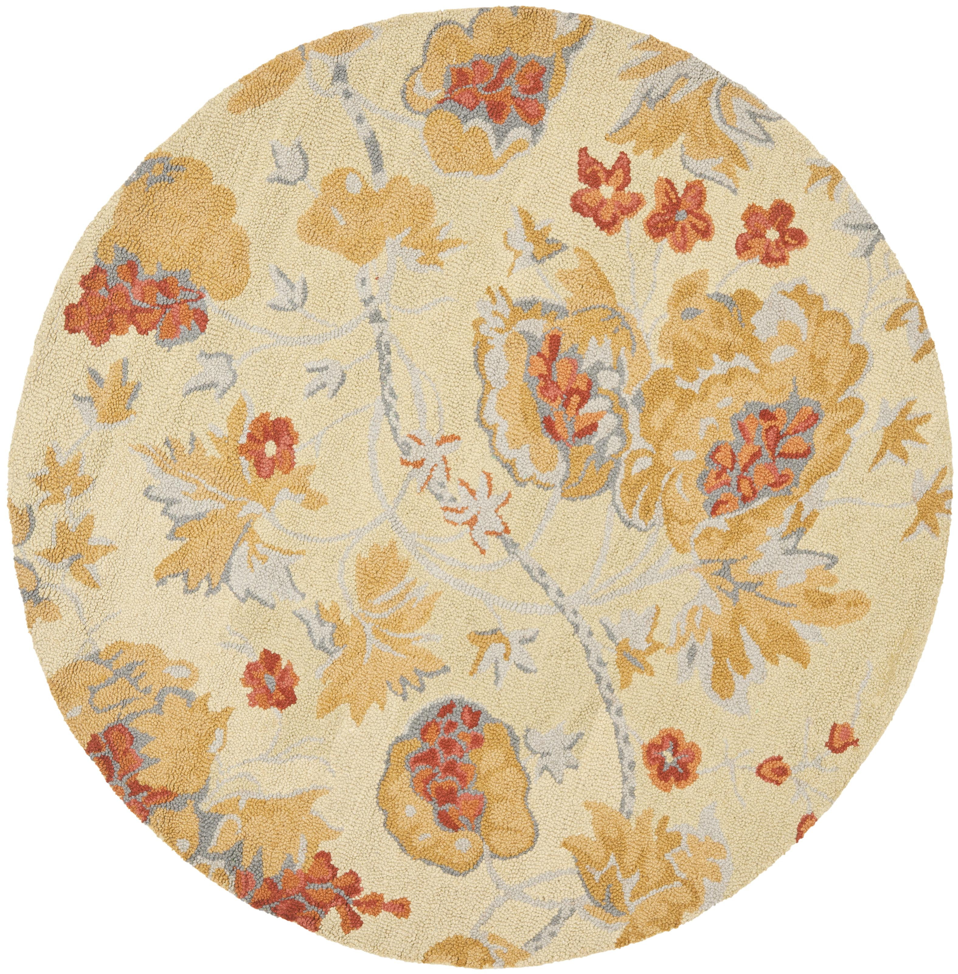 Blossom BLM922 Hand Hooked Area Rug - Beige/Multi - 6' Round - Safavieh.