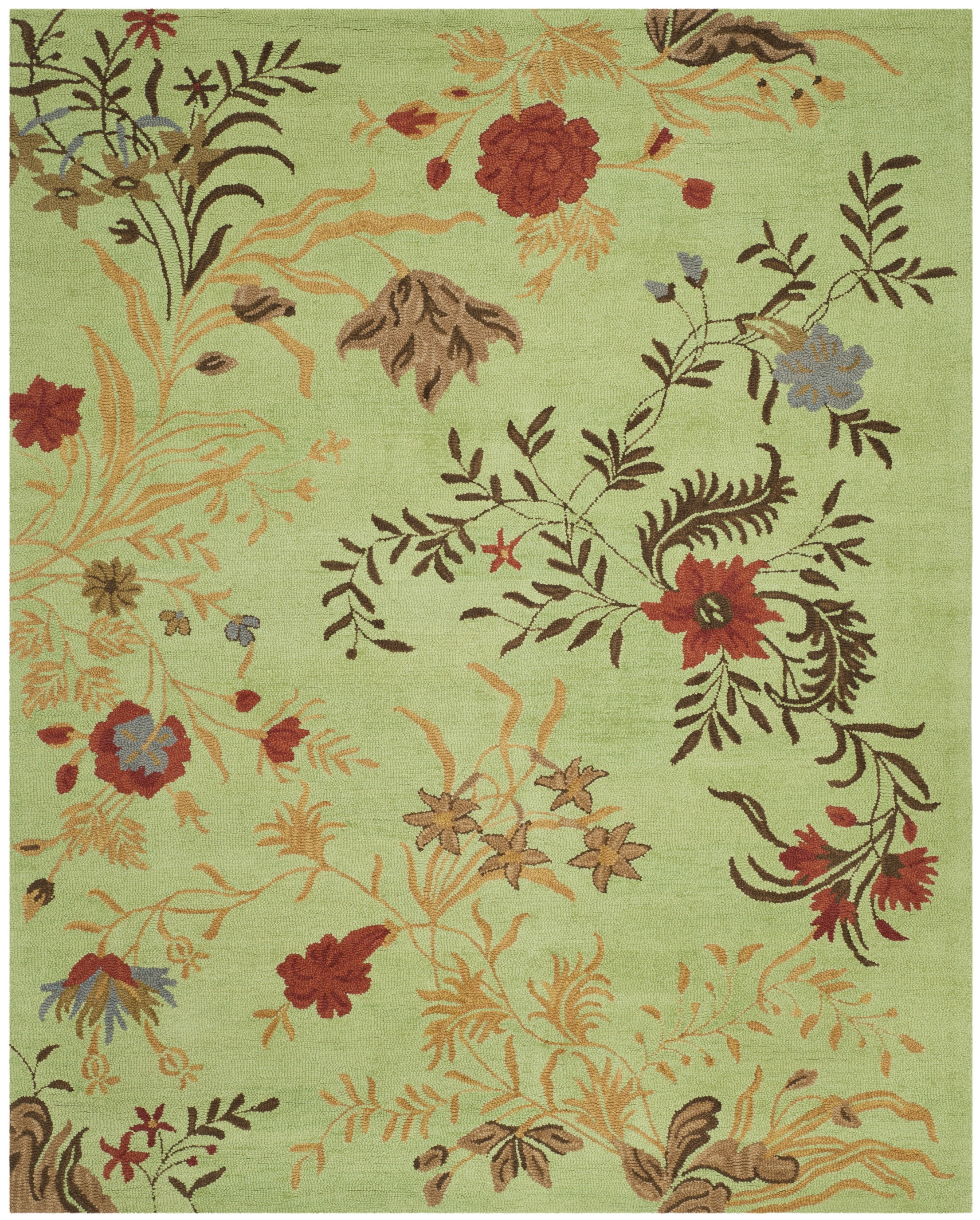 SAFAVIEH Blossom Kelly Floral Flower Wool Area Rug, Light Green/Multi, 8' x 10'