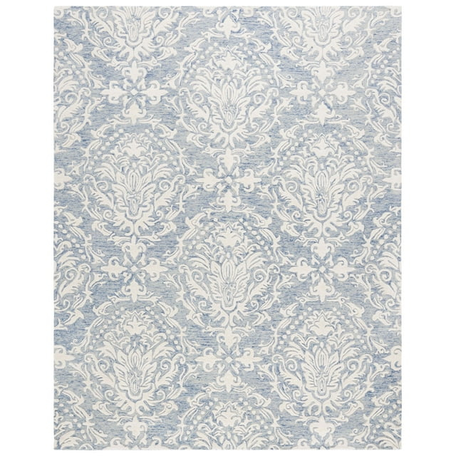 SAFAVIEH Blossom Kestrel Damask Wool Area Rug, Blue/Ivory, 8' x 10'