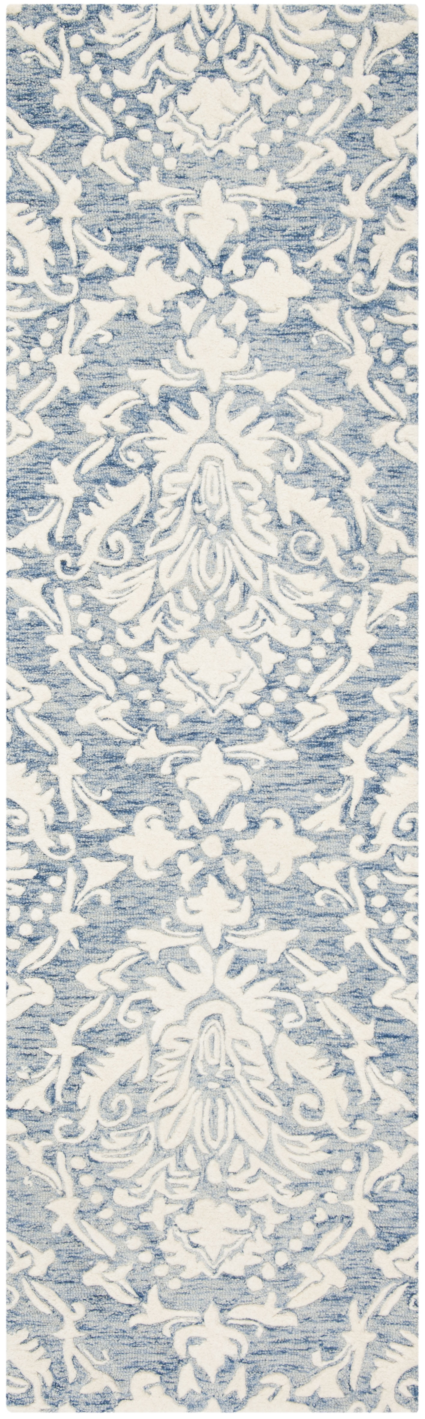 SAFAVIEH Blossom Kestrel Damask Wool Runner Rug, Blue/Ivory, 2'3" x 8'