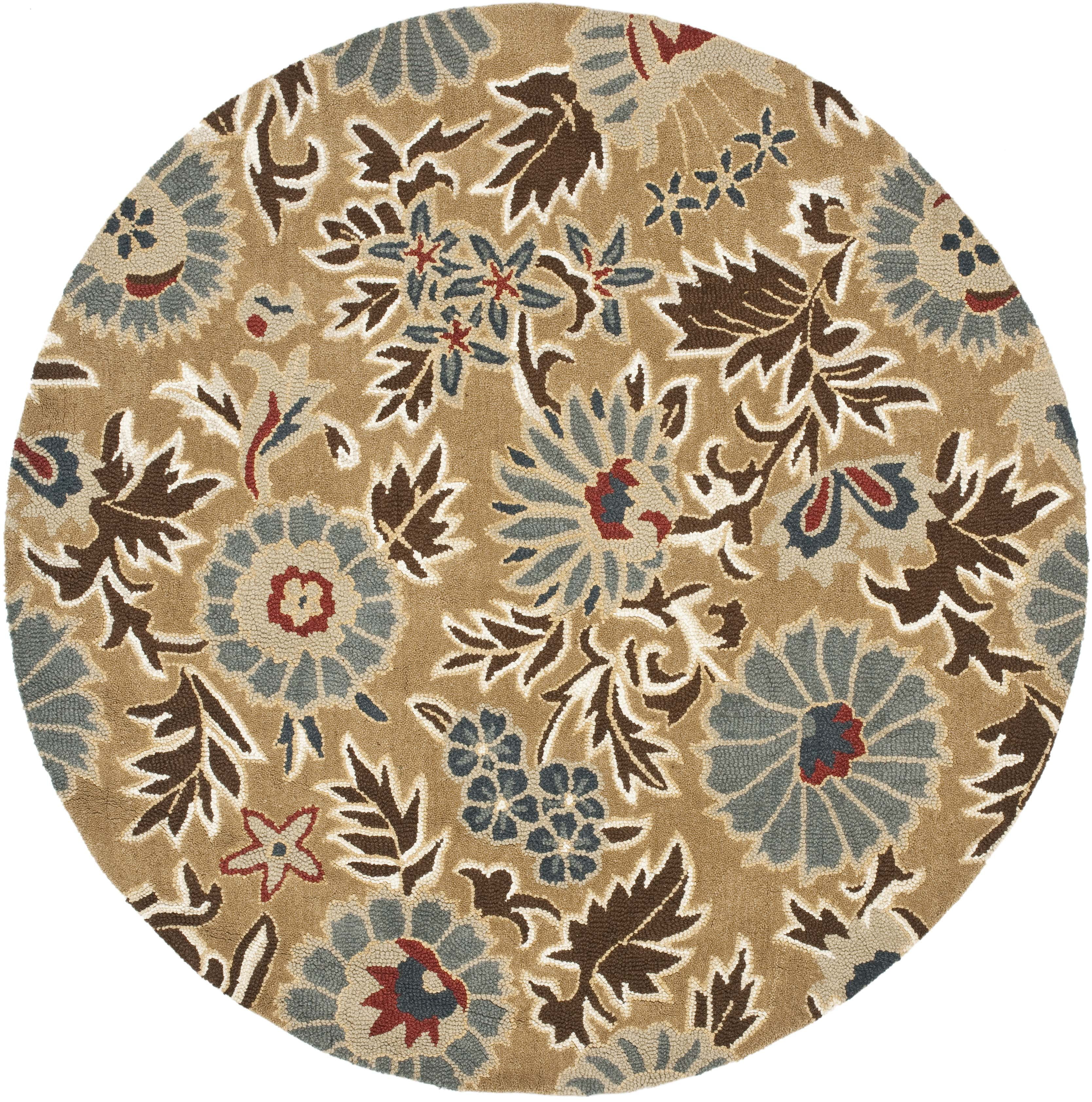 Blossom BLM912 Hand Hooked Area Rug - Beige/Multi - 4' round - Safavieh.