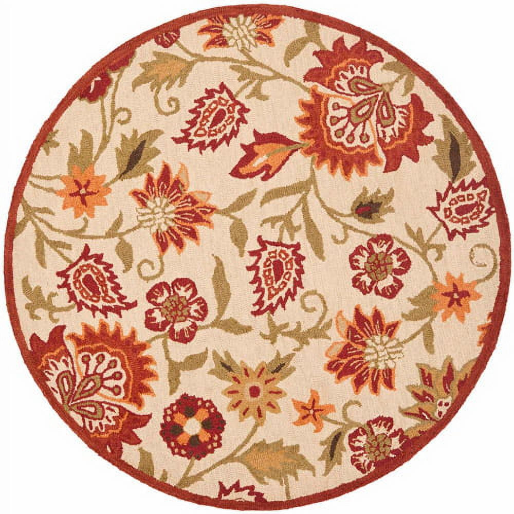 Blossom BLM862 Hand Hooked Area Rug - Beige/Multi - 6' Round - Safavieh.