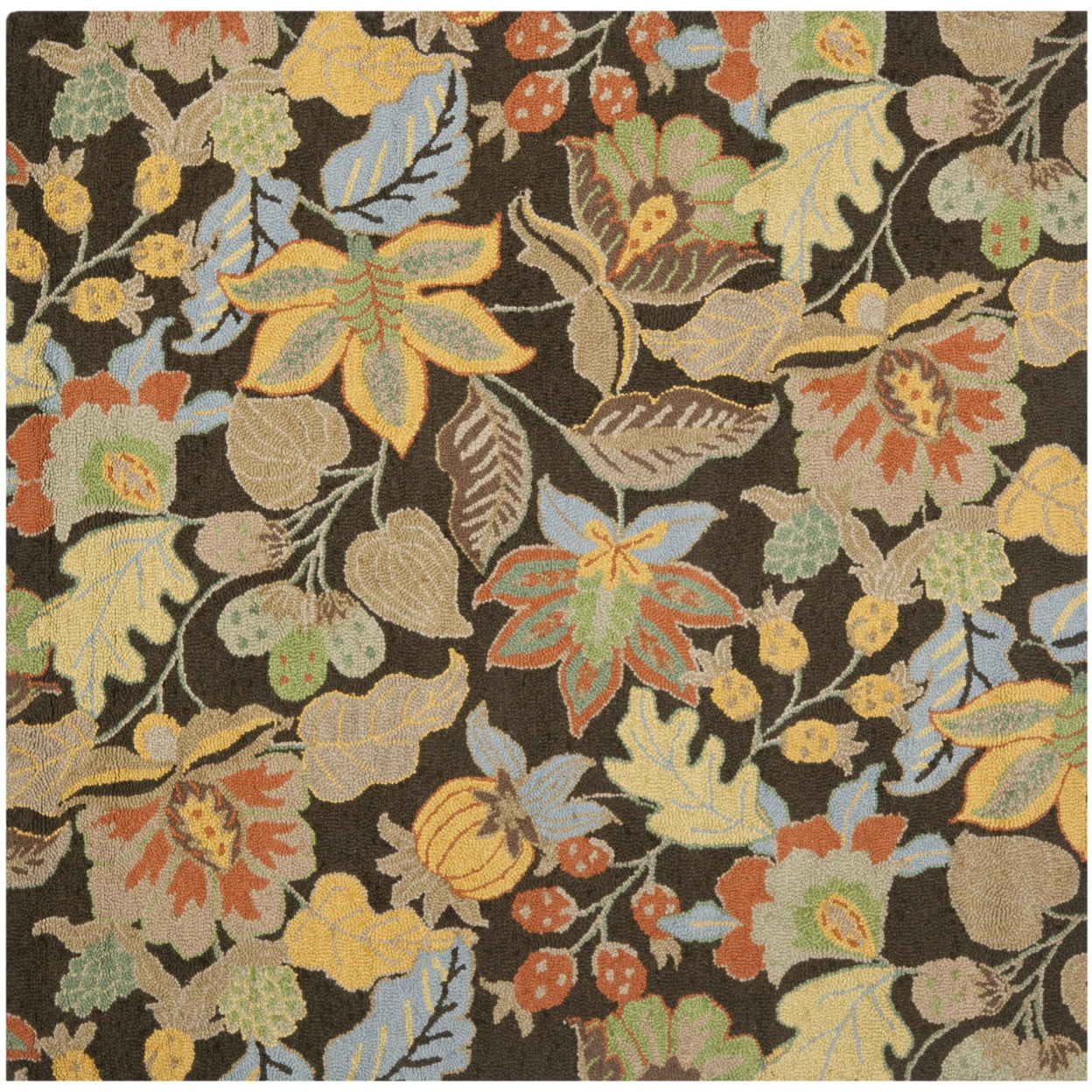 Blossom BLM863 Hand Hooked Area Rug - Black/Multi - 6'x6' - Safavieh.