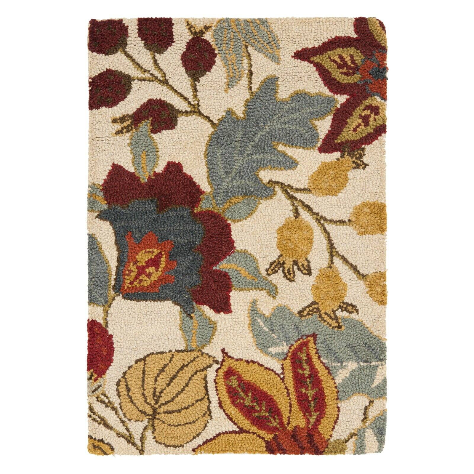 SAFAVIEH Blossom Lena Floral Flowers Wool Area Rug, Ivory/Multi, 2'6" x 4'