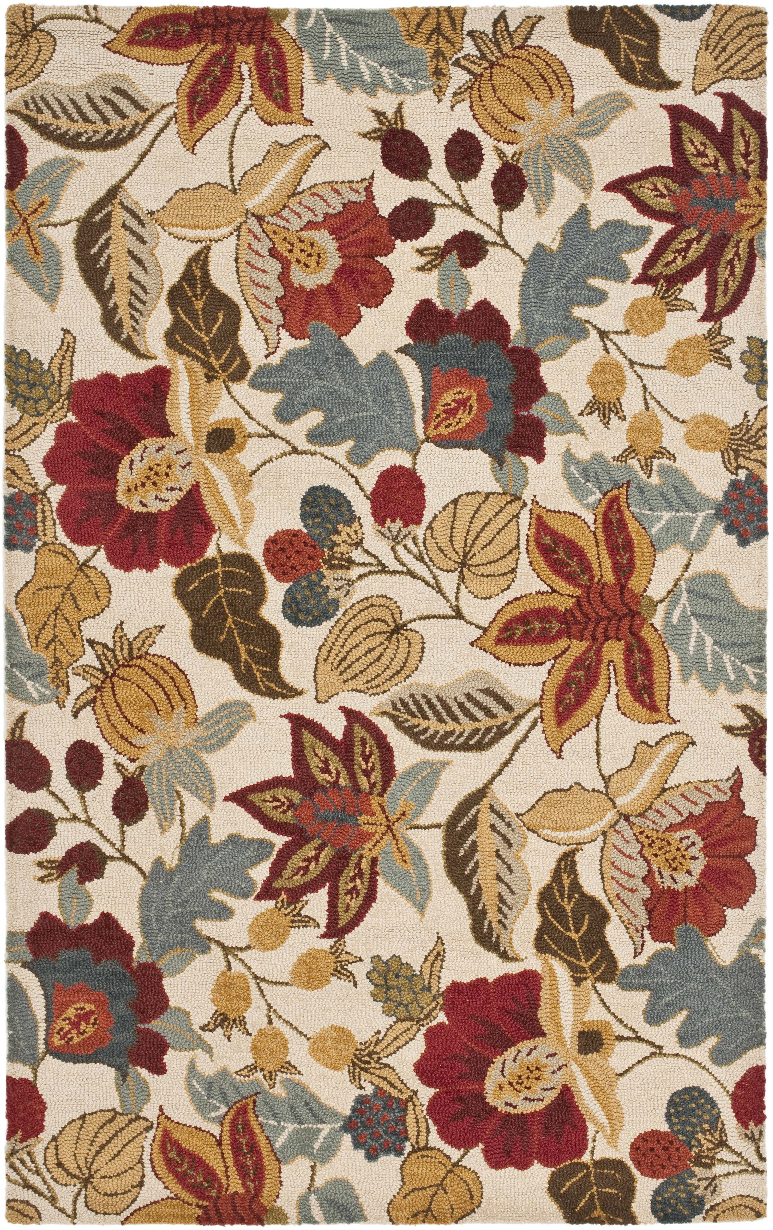 SAFAVIEH Blossom Lena Floral Flowers Wool Area Rug, Ivory/Multi, 6' x 9'