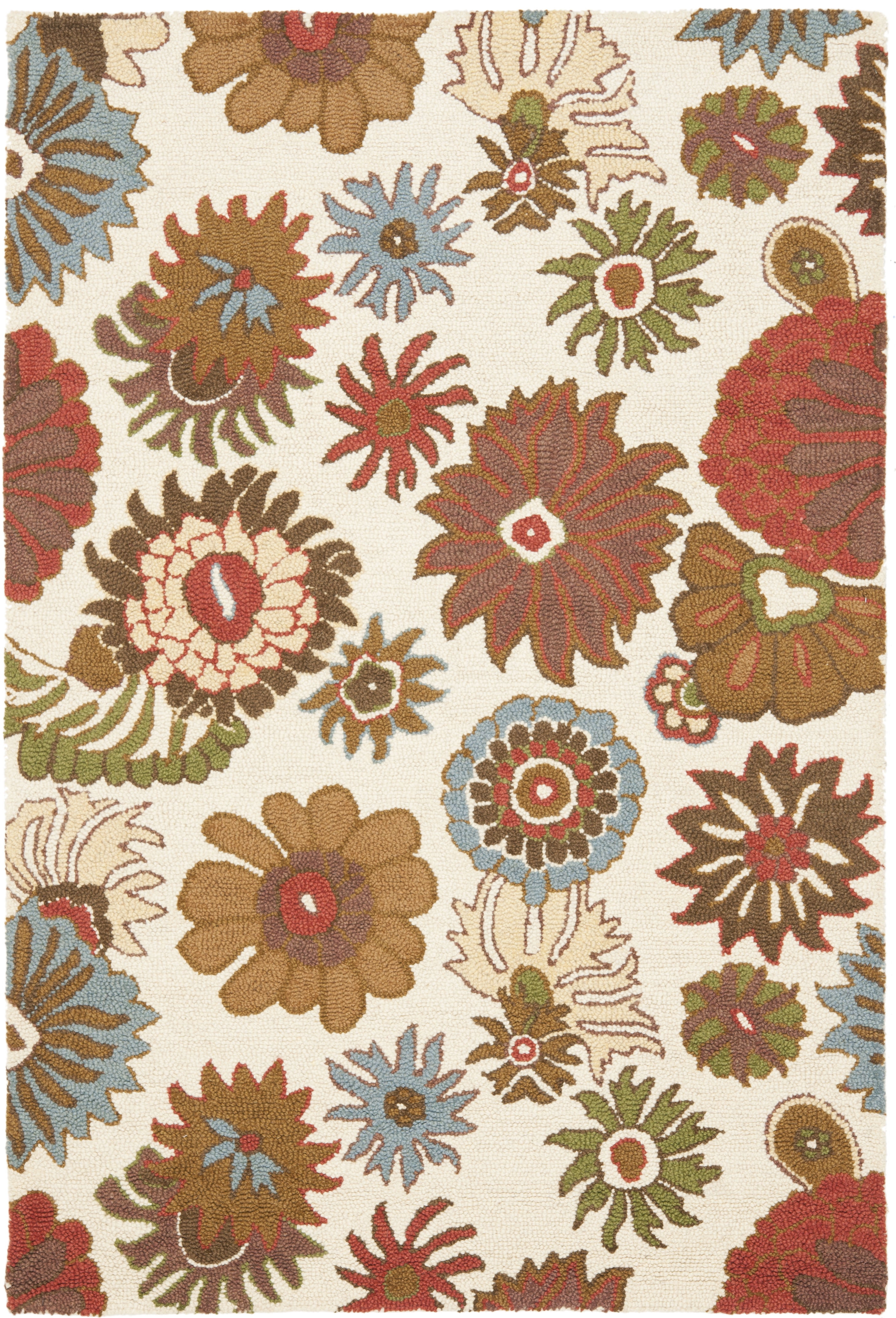 SAFAVIEH Blossom Mackenzie Floral Flowers Wool Area Rug, Ivory/Multi, 4' x 6'