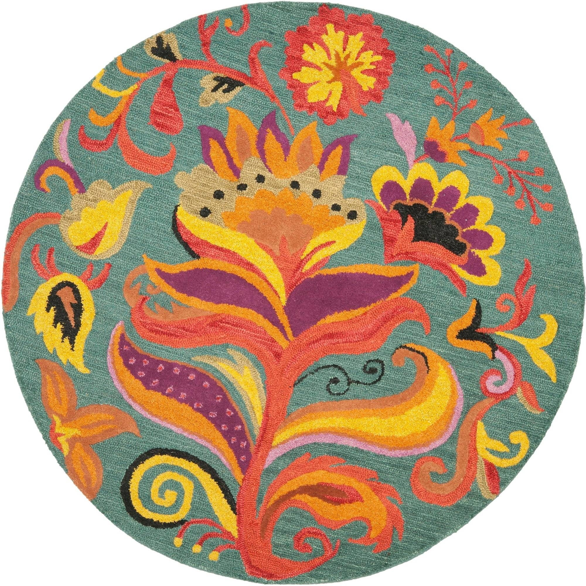 Blossom BLM679 Hand Hooked Area Rug - Blue/Multi - 6' Round - Safavieh.