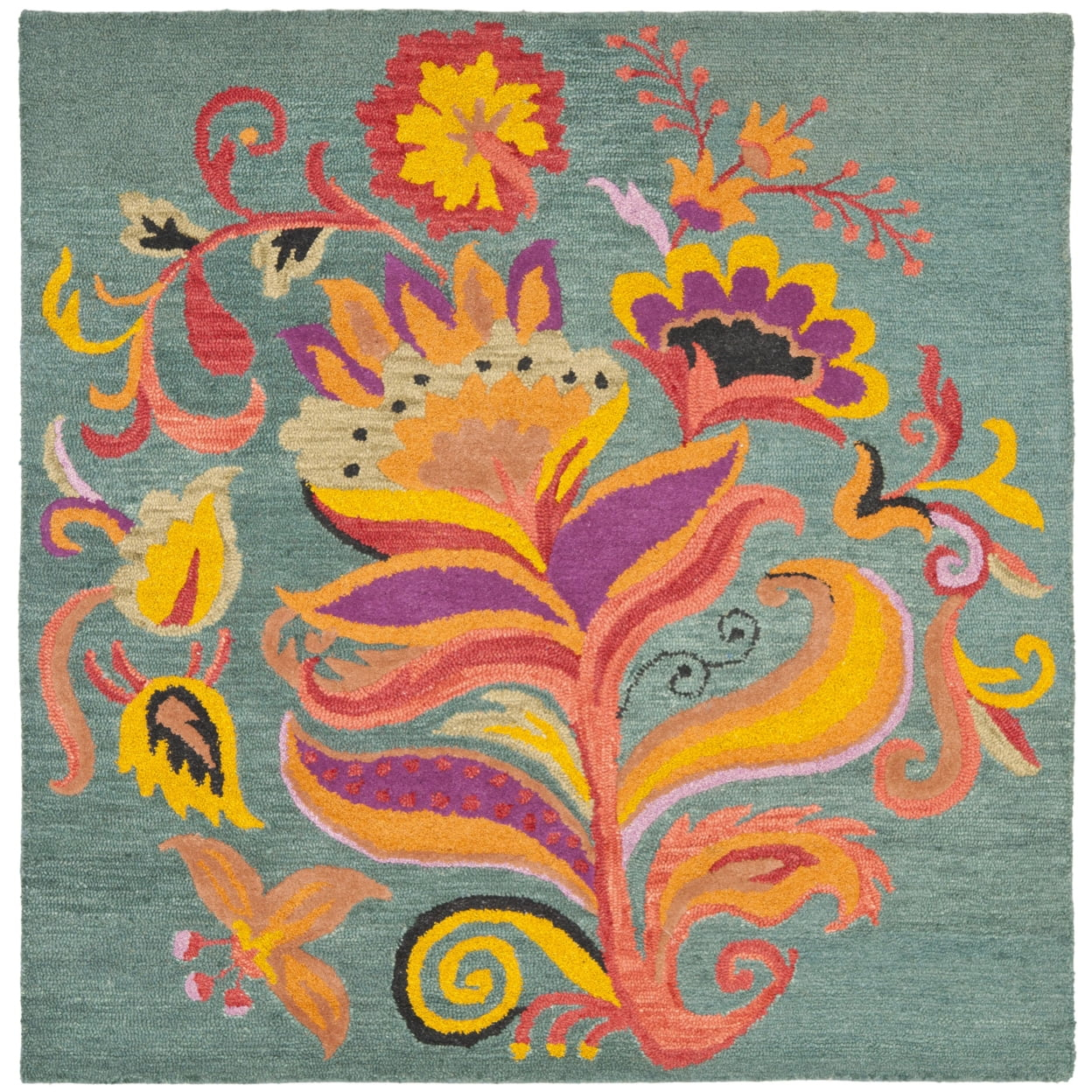Blossom BLM679 Hand Hooked Area Rug - Blue/Multi - 8'x8' - Safavieh.