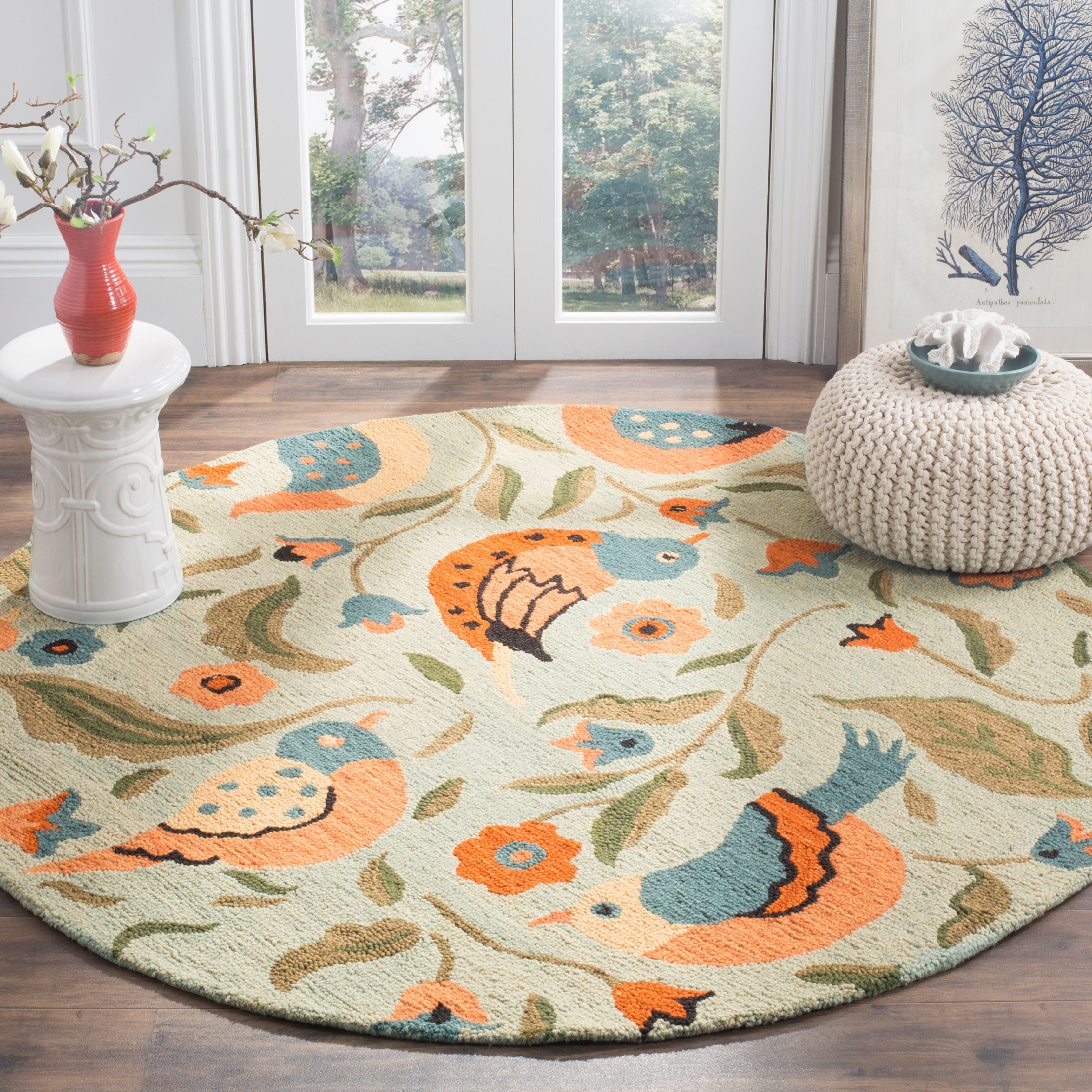 Blossom BLM676 Hand Hooked Area Rug - Sage/Multi - 4' round - Safavieh.