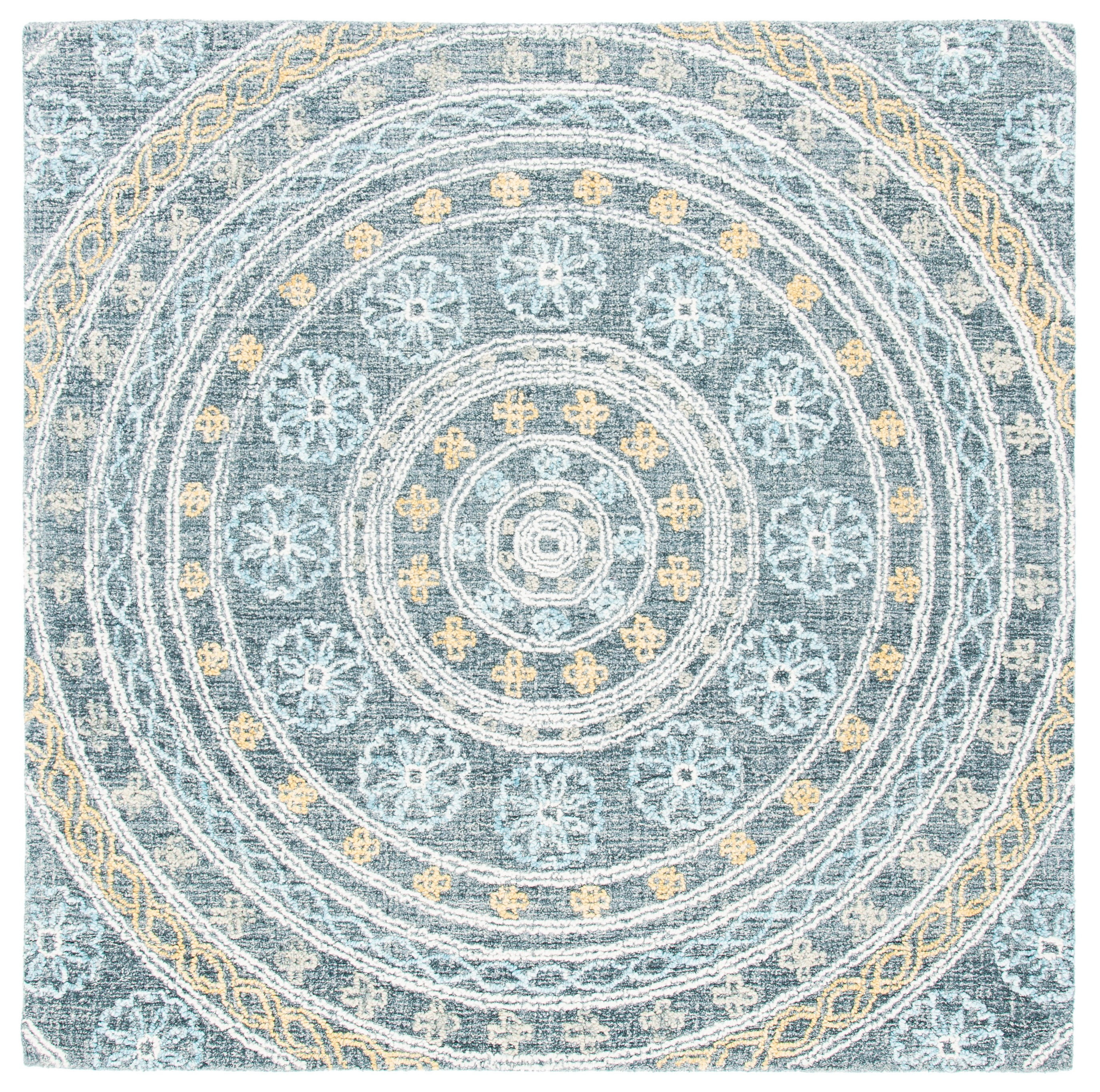 Blossom BLM608 Hand Tufted Area Rug - Charcoal/Yellow - 6'x6' - Safavieh.