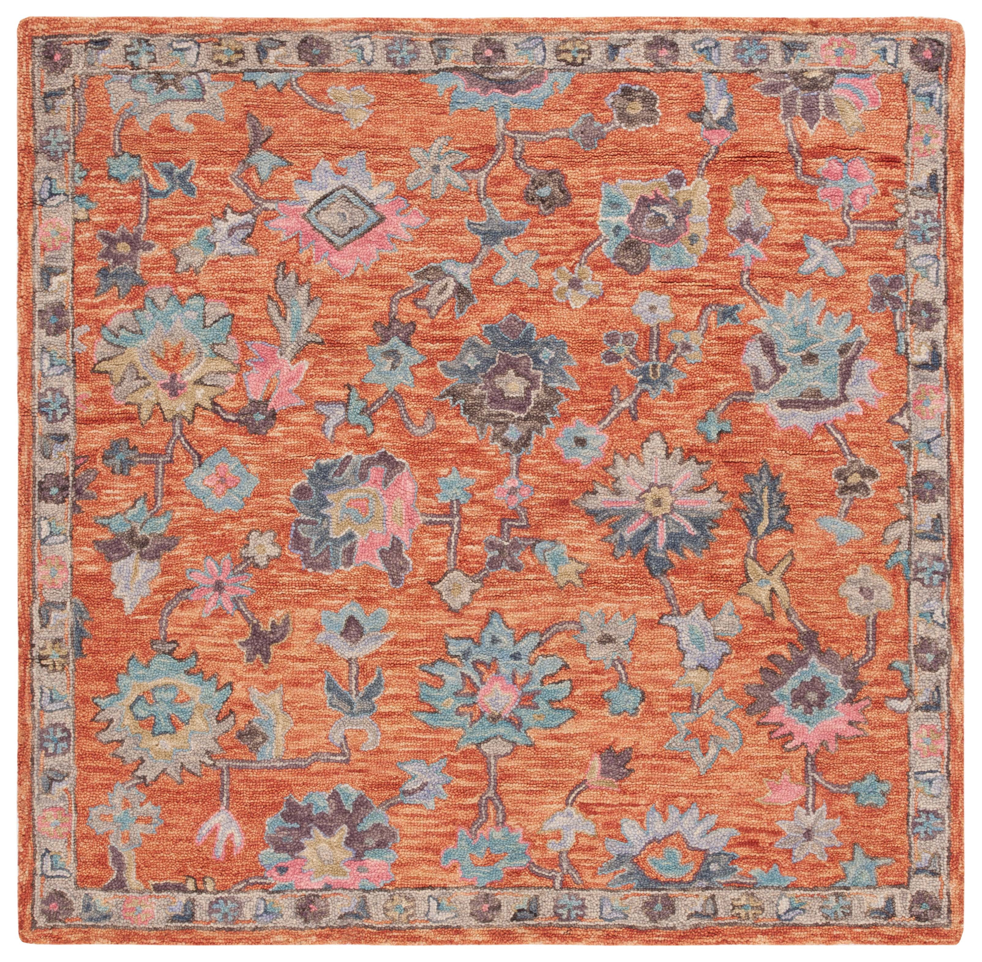 SAFAVIEH Blossom Moema Floral Area Rug, Rust/Blue, 6' x 6' Square
