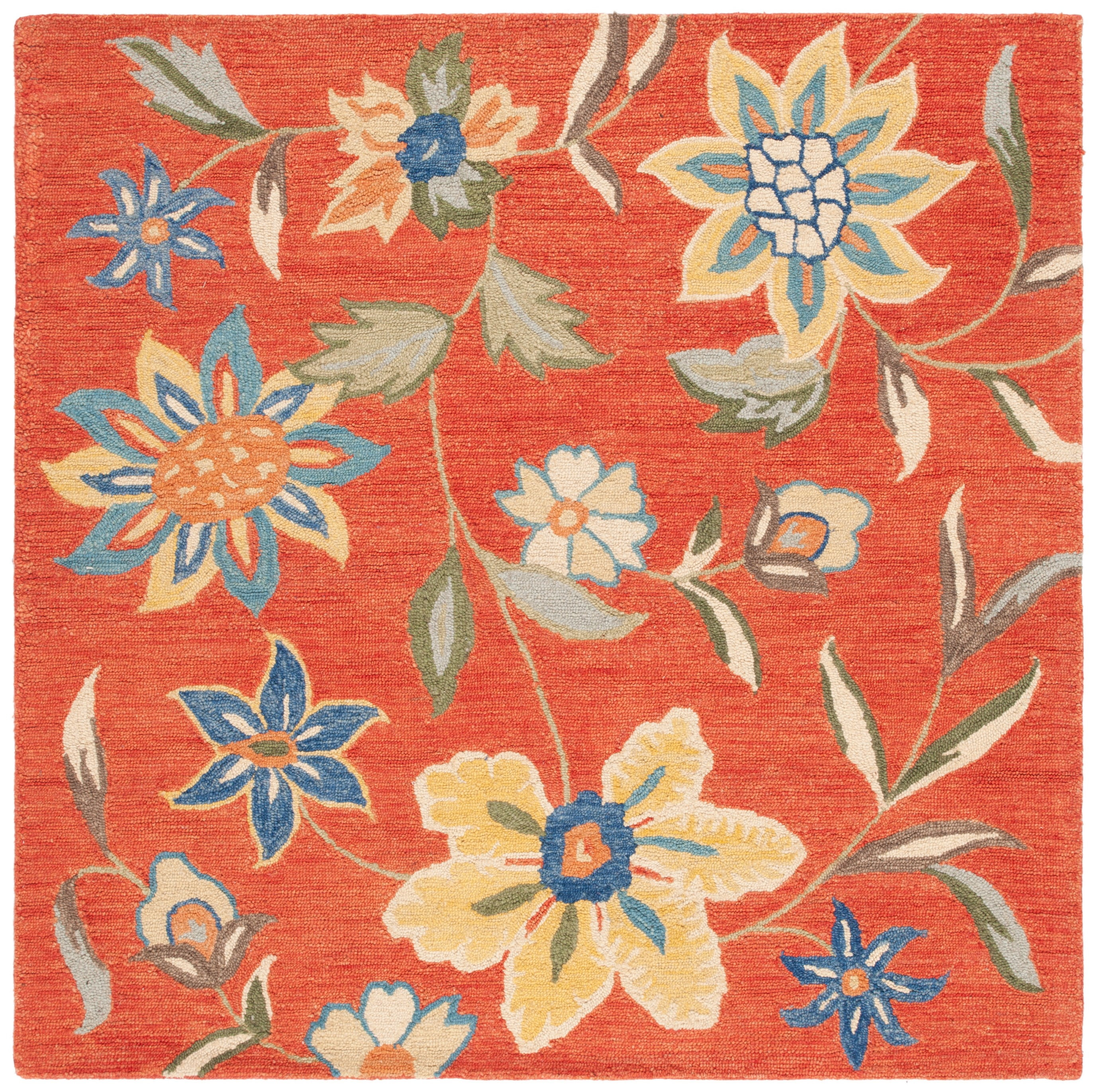 Blossom BLM672 Hand Hooked Area Rug - Red/Multi - 6'x6' - Safavieh.