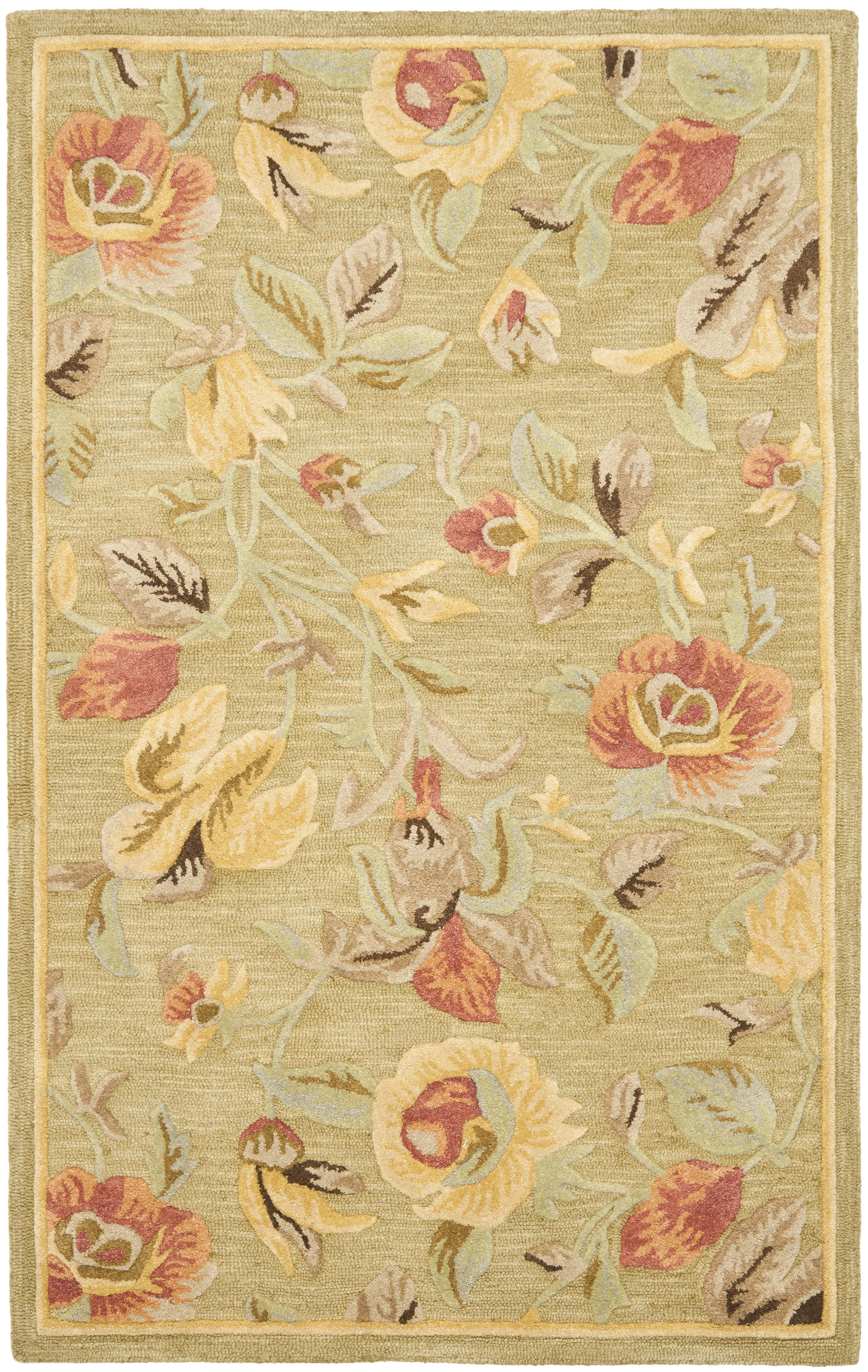 Blossom BLM785 Hand Hooked Area Rug - Green/Multi - 4'x6' - Safavieh.