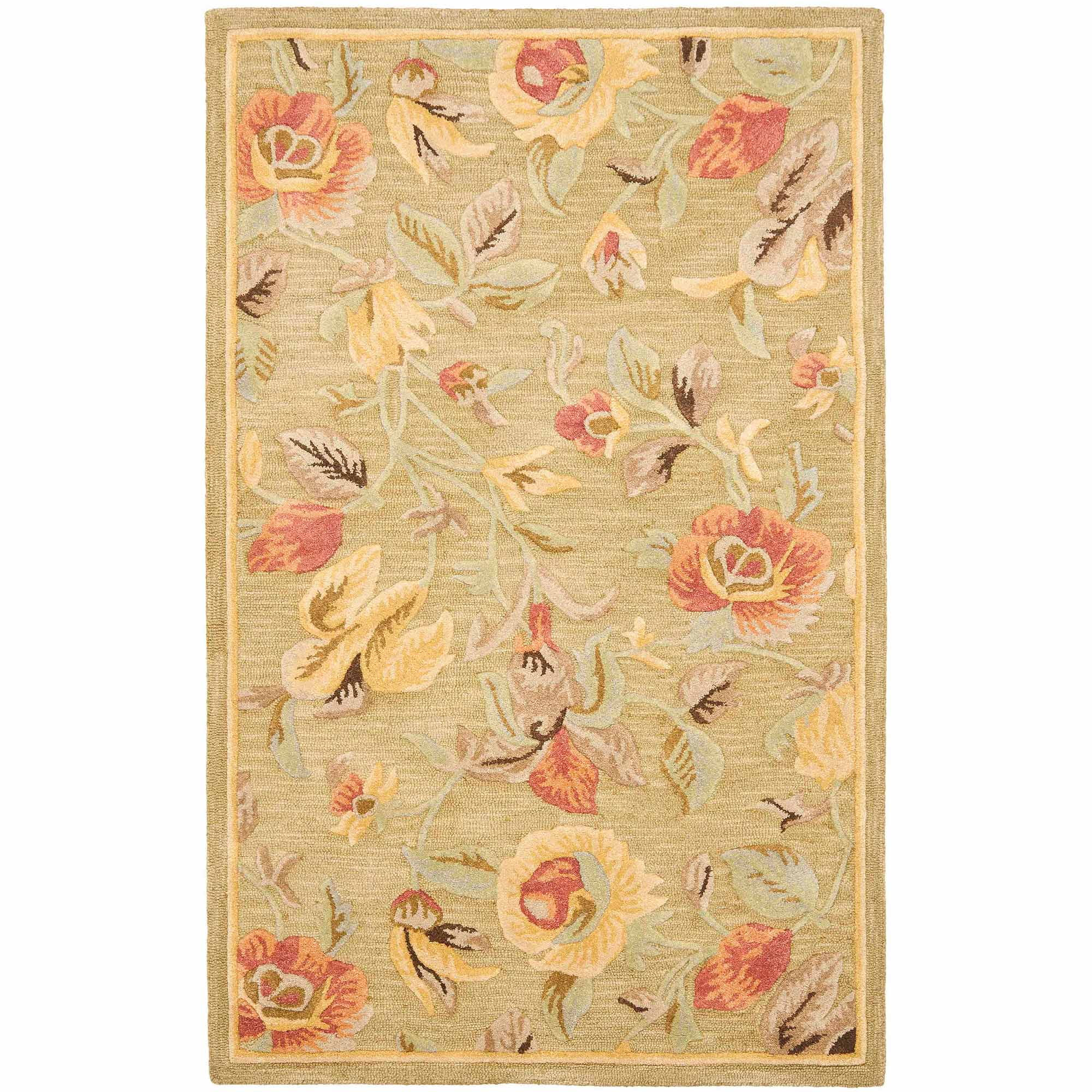 Blossom BLM785 Hand Hooked Area Rug - Green/Multi - 5'x8' - Safavieh.