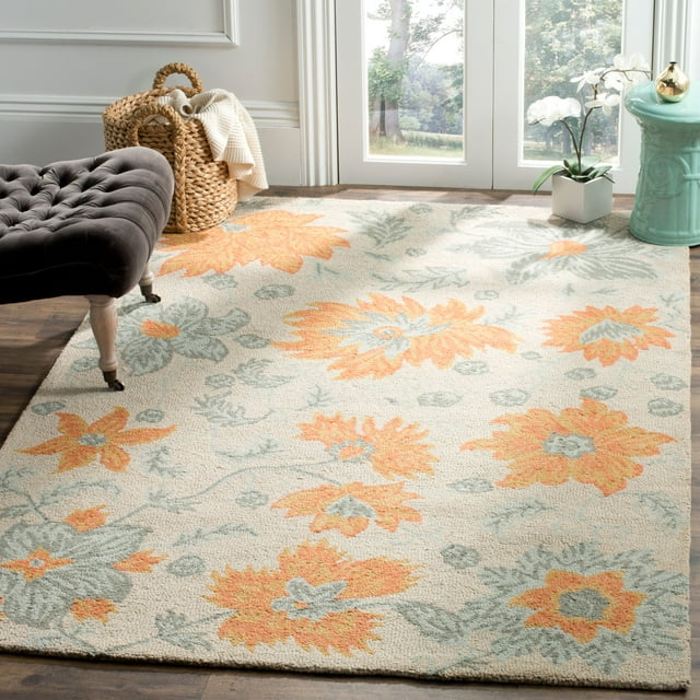 SAFAVIEH Blossom Rana Floral Flowers Wool Area Rug, Ivory/Multi, 4' x 6'