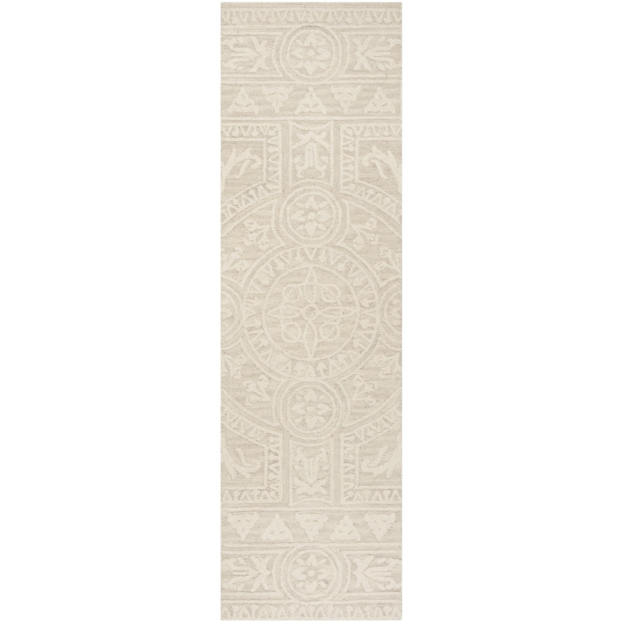 SAFAVIEH Blossom Roy Geometric Wool Runner Rug, Light Grey/Ivory, 2'3" x 6'