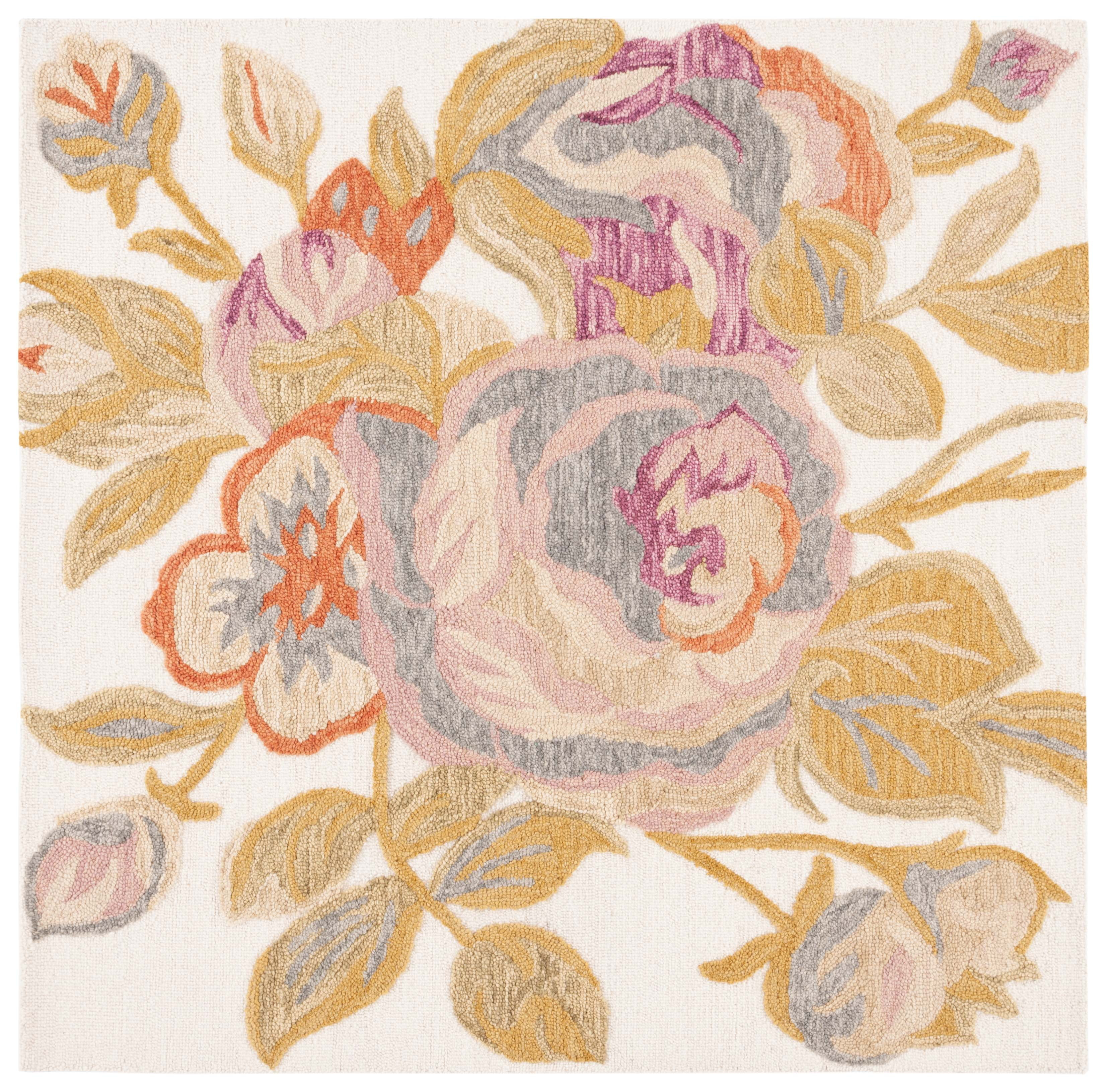 SAFAVIEH Blossom Theresa Floral Area Rug, Ivory/Green, 6' x 6' Square