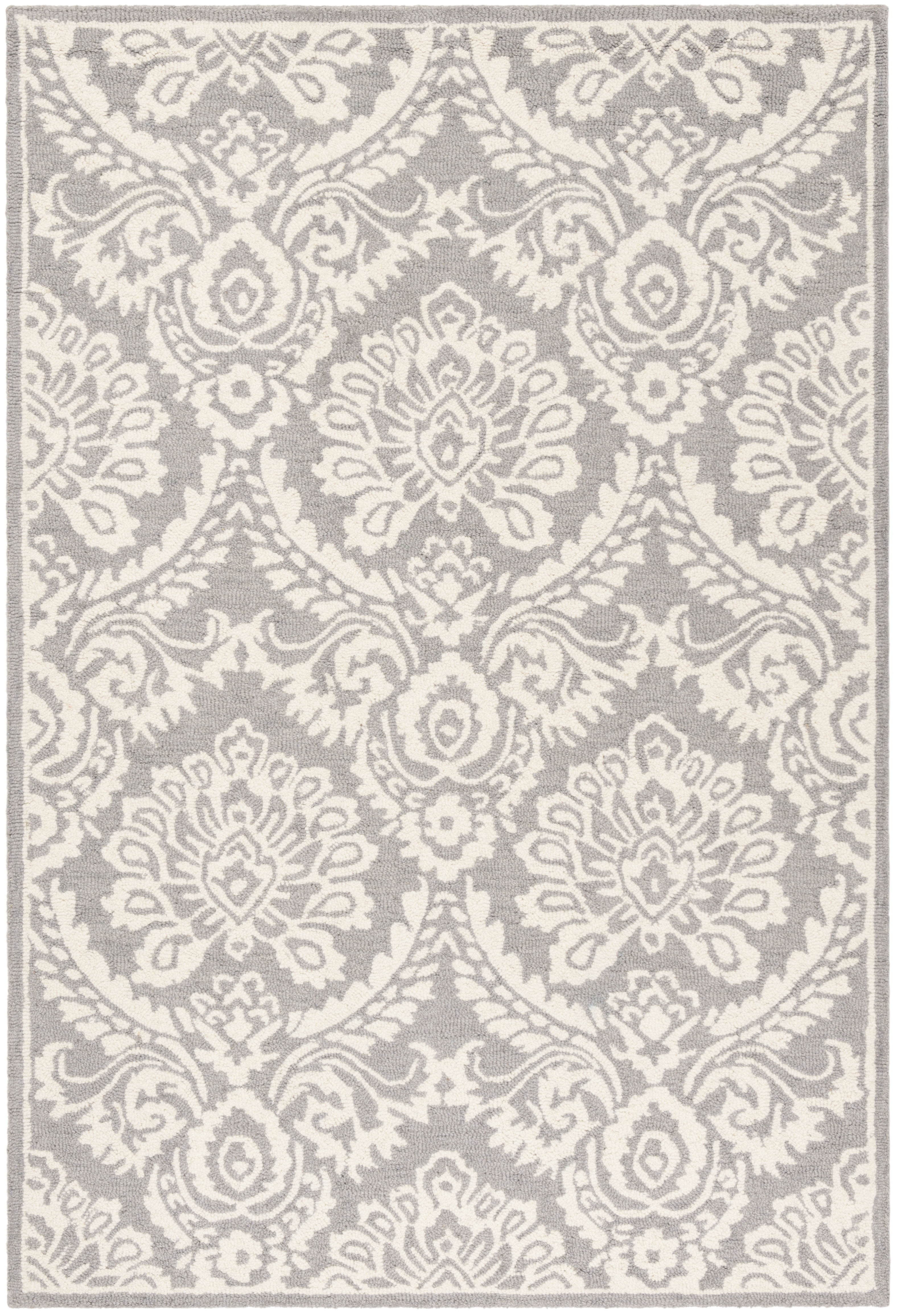 SAFAVIEH Blossom Travis Geometric Wool Area Rug, Dark Grey/Ivory, 4' x 6'