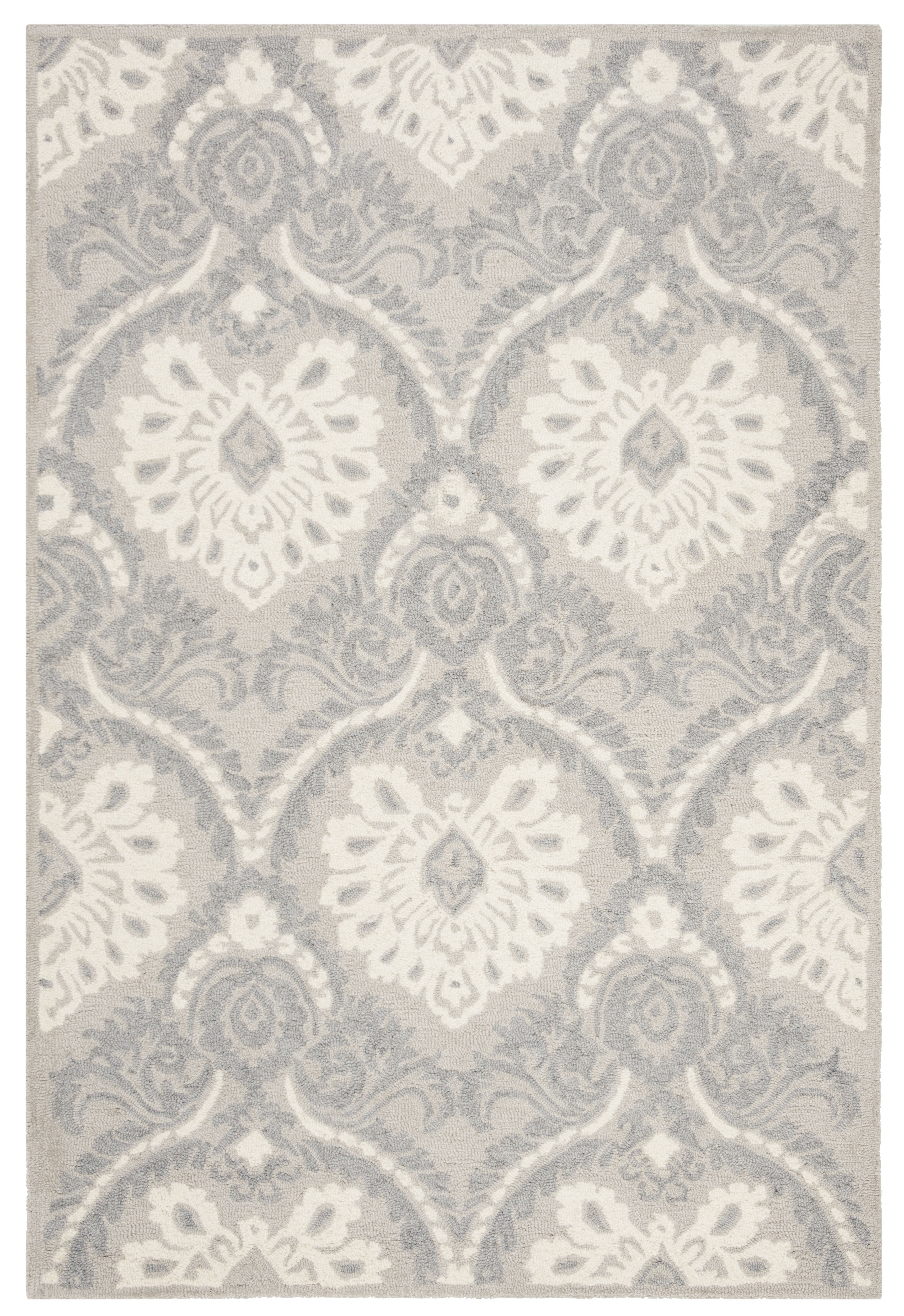 SAFAVIEH Blossom Travis Damask Wool Area Rug, Light Grey/Ivory, 4' x 6'