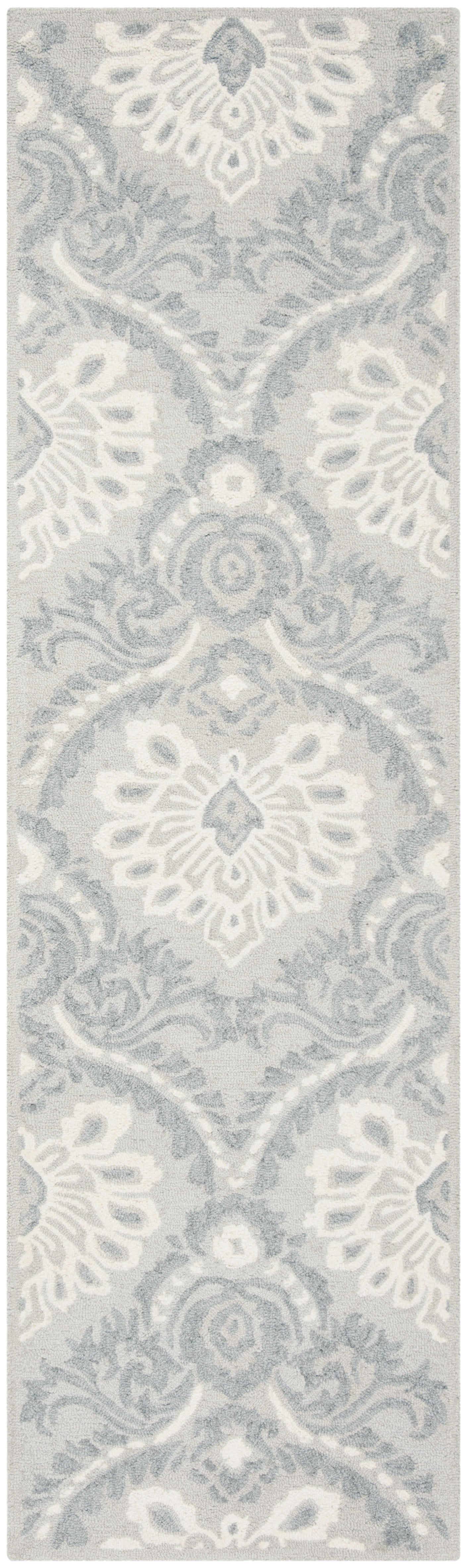 SAFAVIEH Blossom Travis Damask Wool Runner Rug, Light Grey/Ivory, 2'3" x 8'