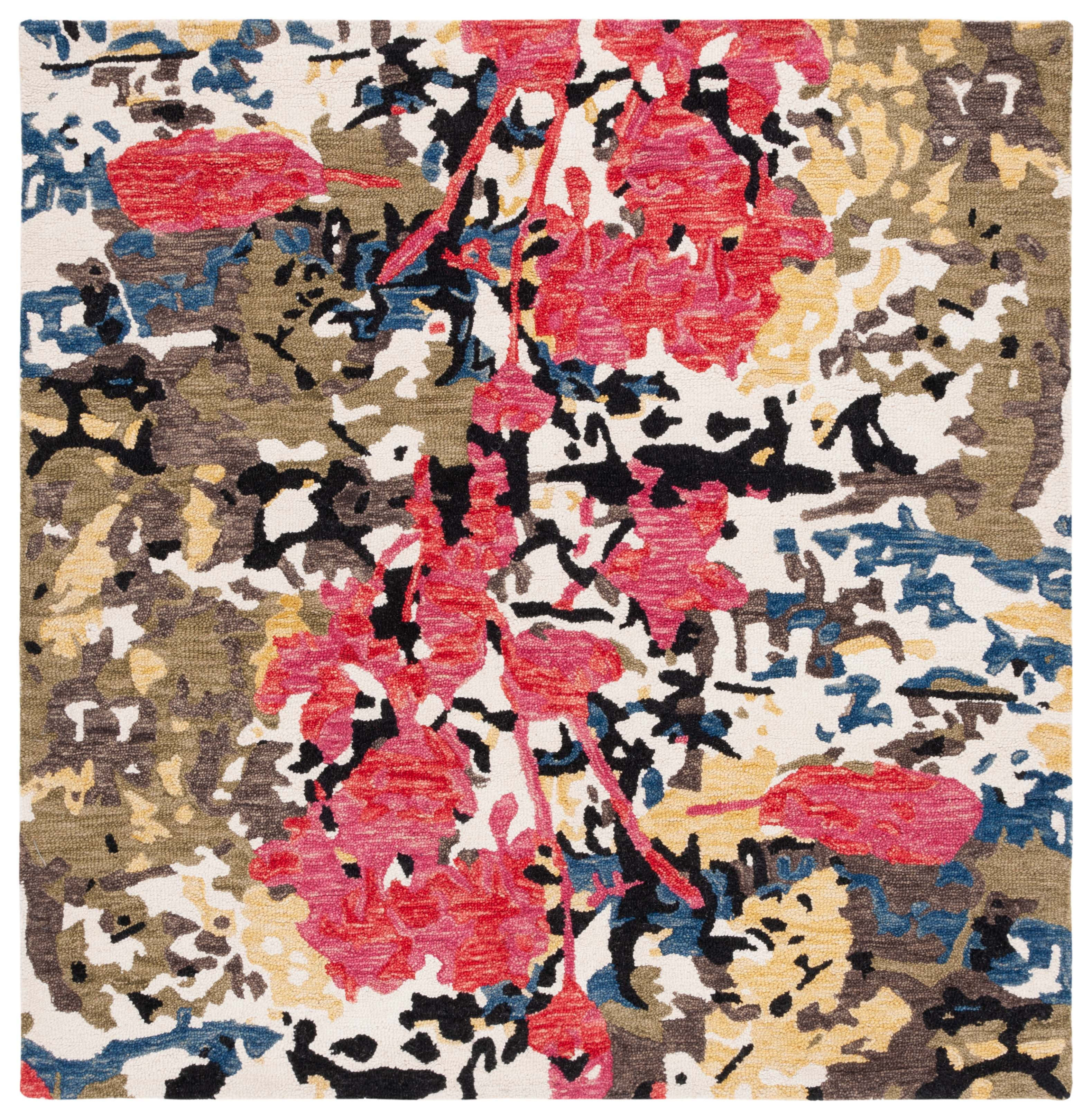 SAFAVIEH Blossom Yazmin Abstract Area Rug, Green/Ivory, 6' x 6' Square