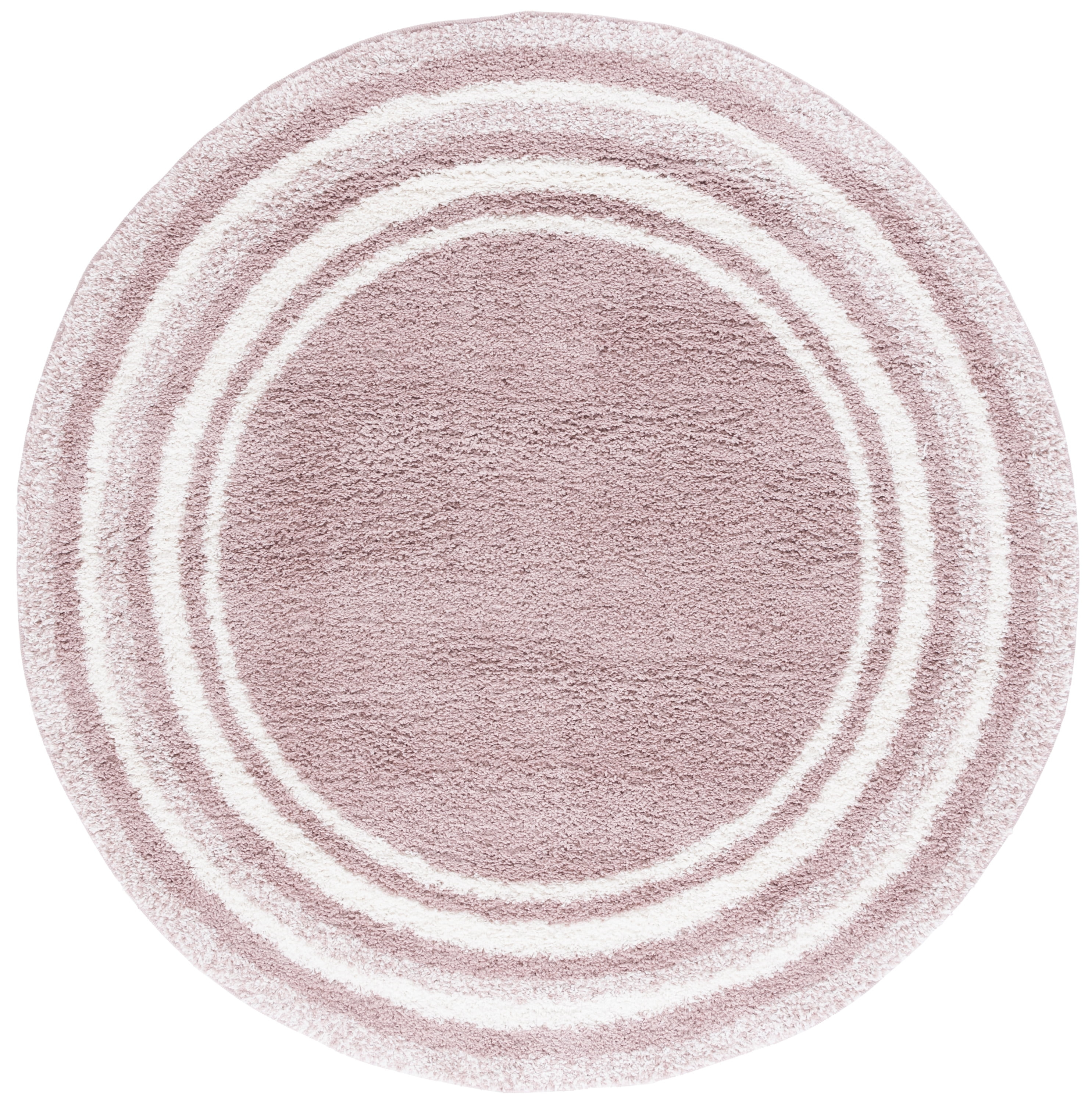 SAFAVIEH Border & Stripe Hyram Bordered Shag Area Rug, Pink/Ivory, 6'7" x 6'7" Round