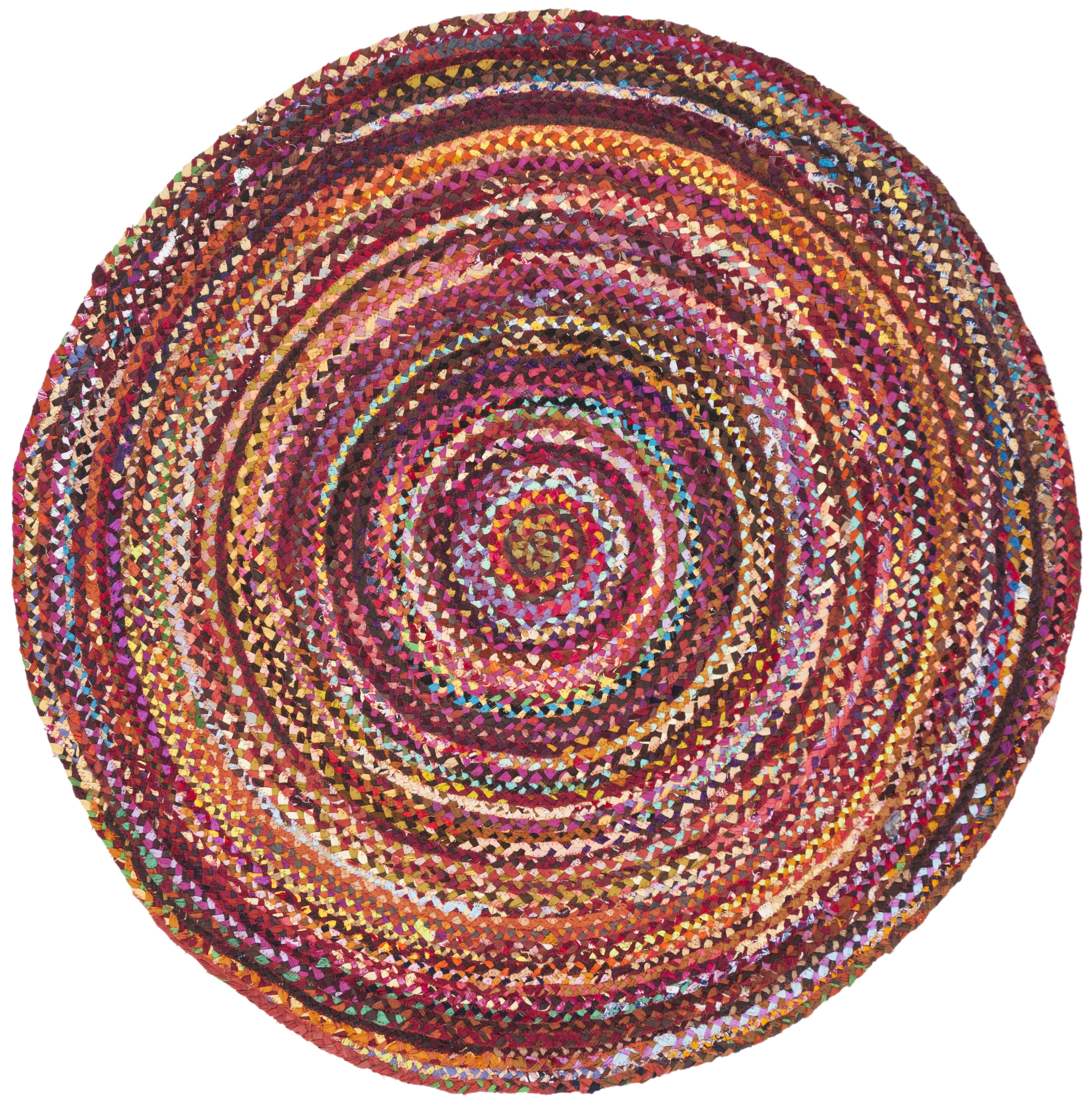 Braided BRD452 Hand Woven Indoor Area Rug - Rust/Multi - 5' Round - Safavieh